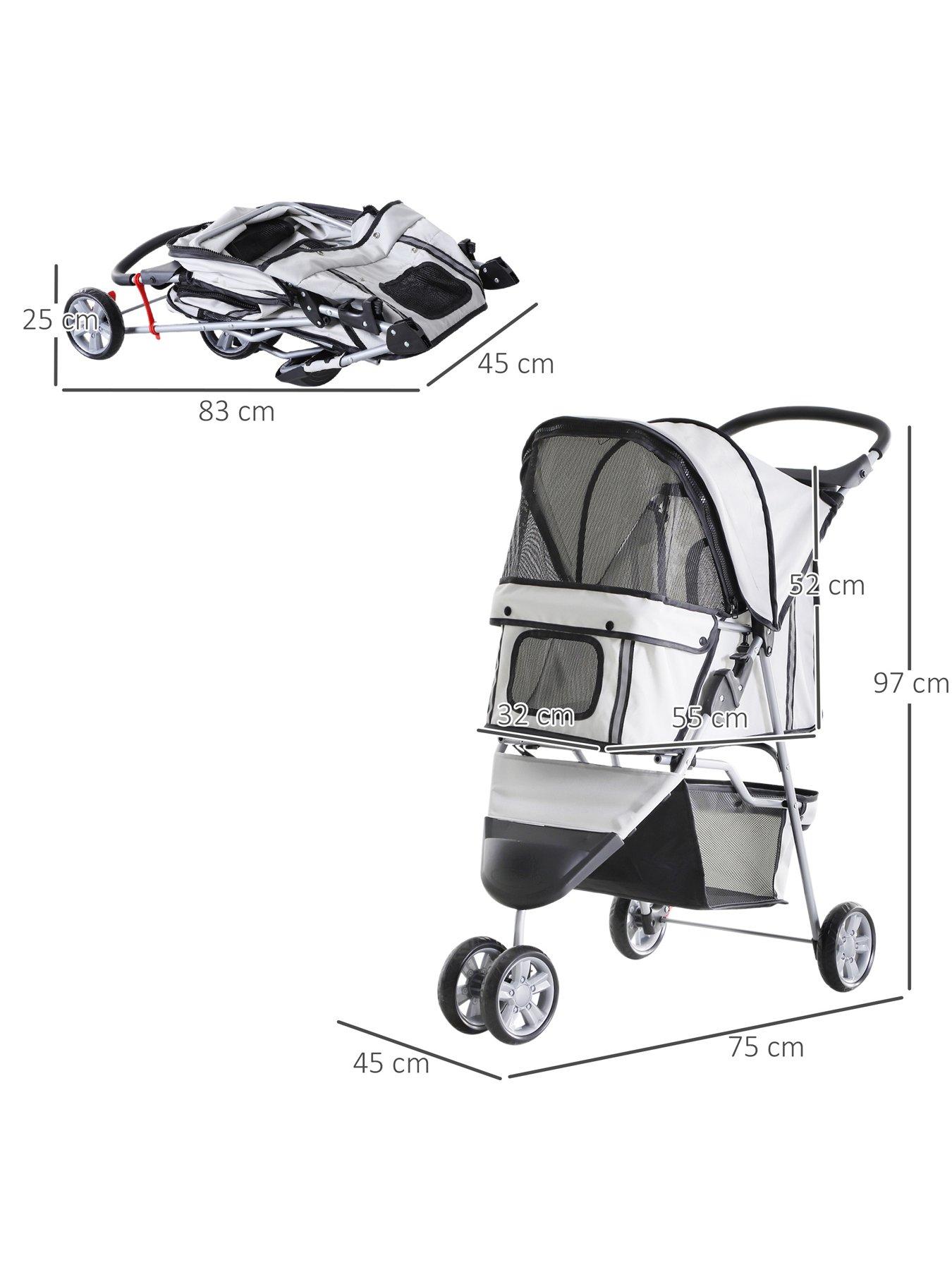 pawhut-dogs-stroller-pushchair-oxford-cloth-3-wheel-pram-grey-suitable-for-small-petsstillFront