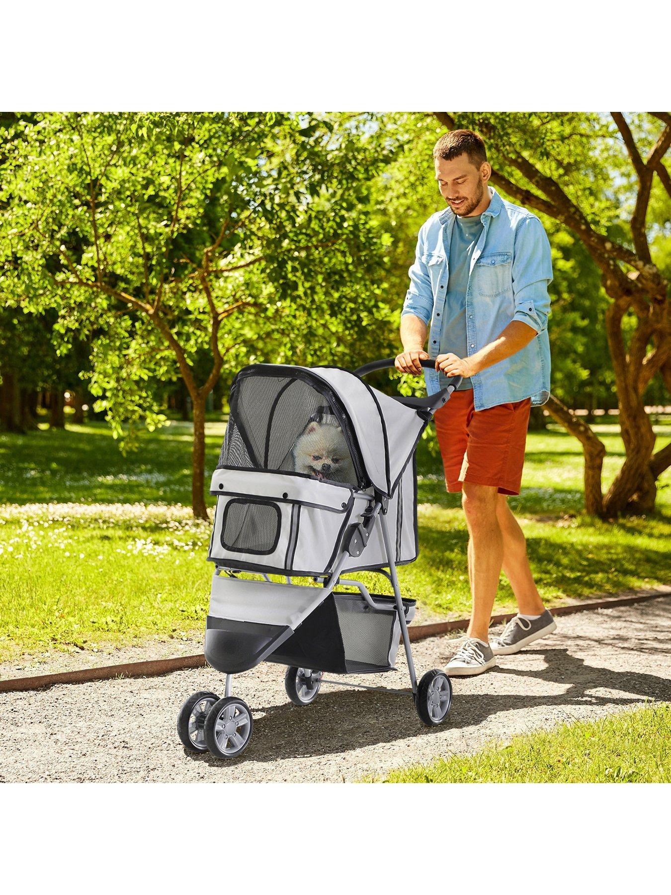 pawhut-dogs-stroller-pushchair-oxford-cloth-3-wheel-pram-grey-suitable-for-small-petsback