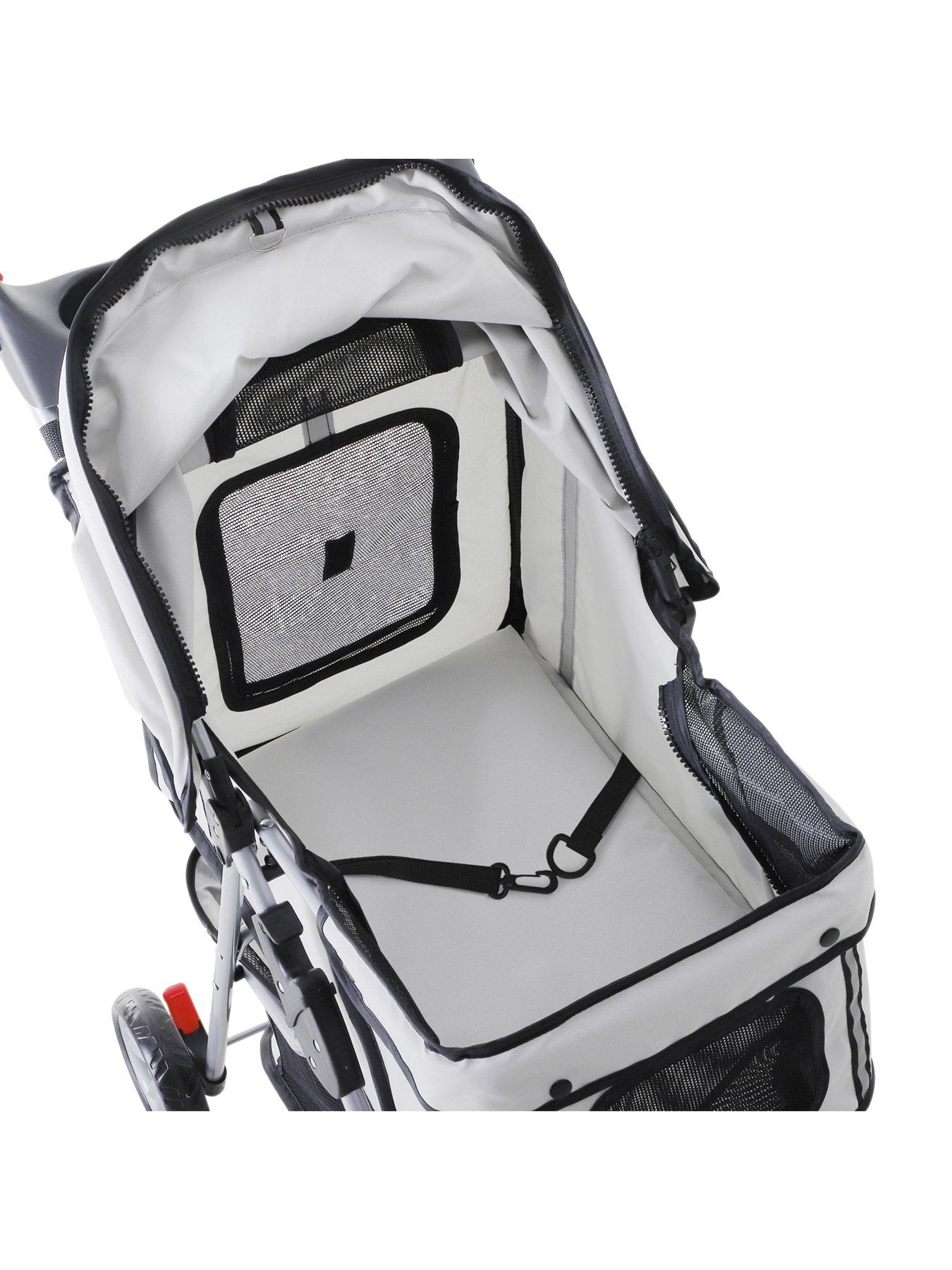 pawhut-dogs-stroller-pushchair-oxford-cloth-3-wheel-pram-grey-suitable-for-small-petsoutfit