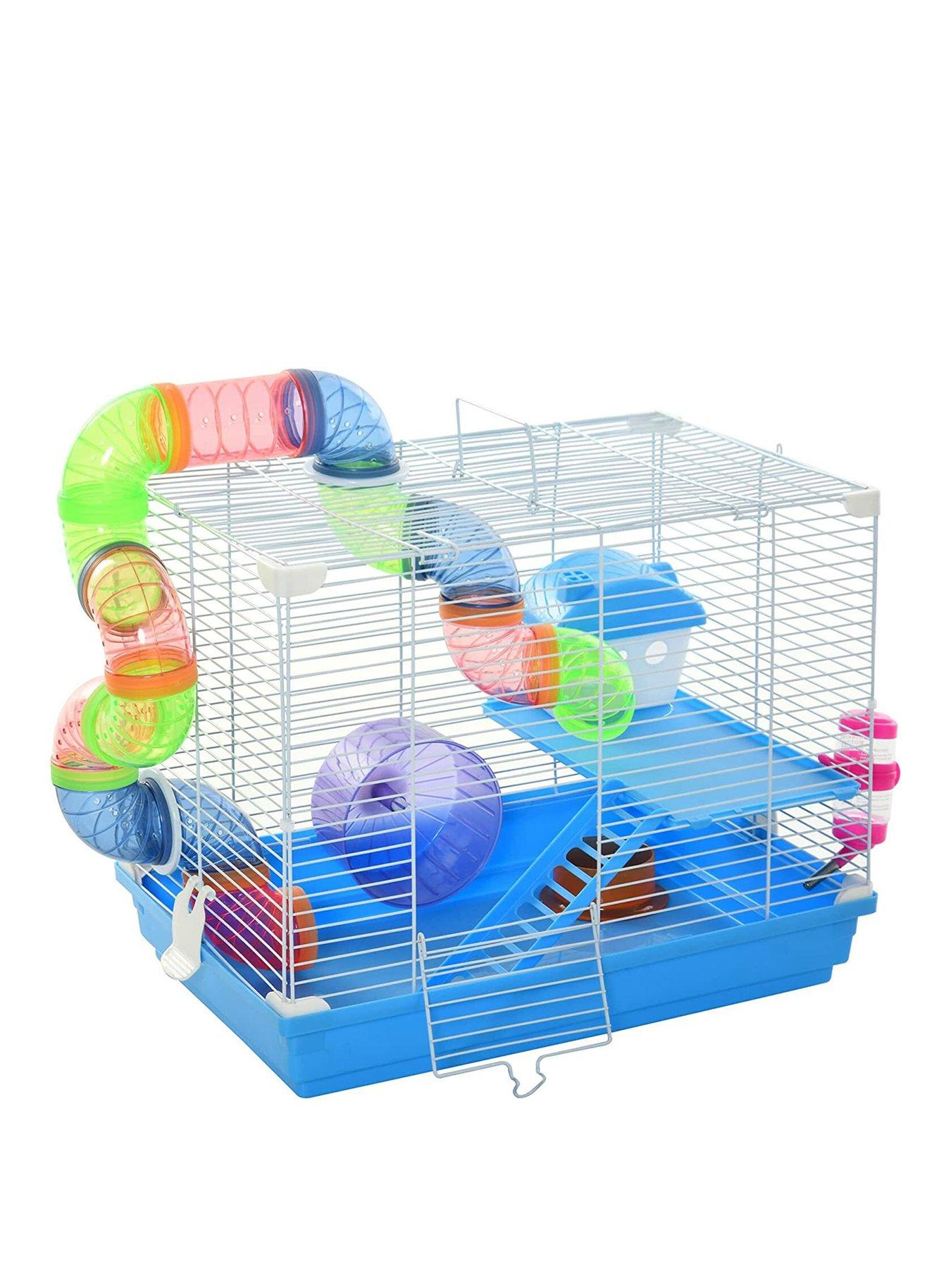 pawhut-hamster-cage-carrier-small-animal-house-with-exercise-wheels-tunnel-tubefront