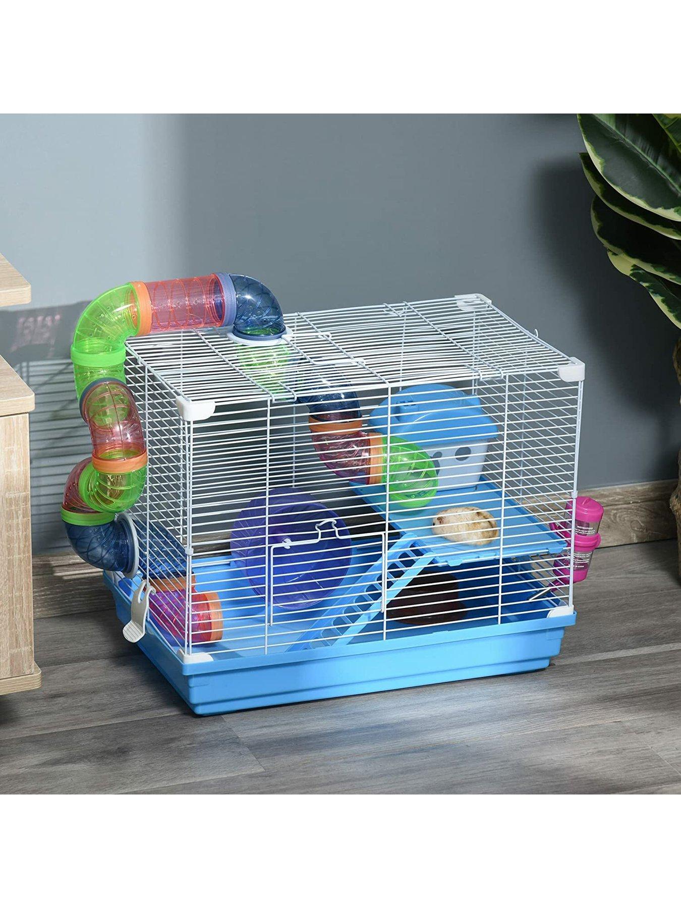 pawhut-hamster-cage-carrier-small-animal-house-with-exercise-wheels-tunnel-tubeback