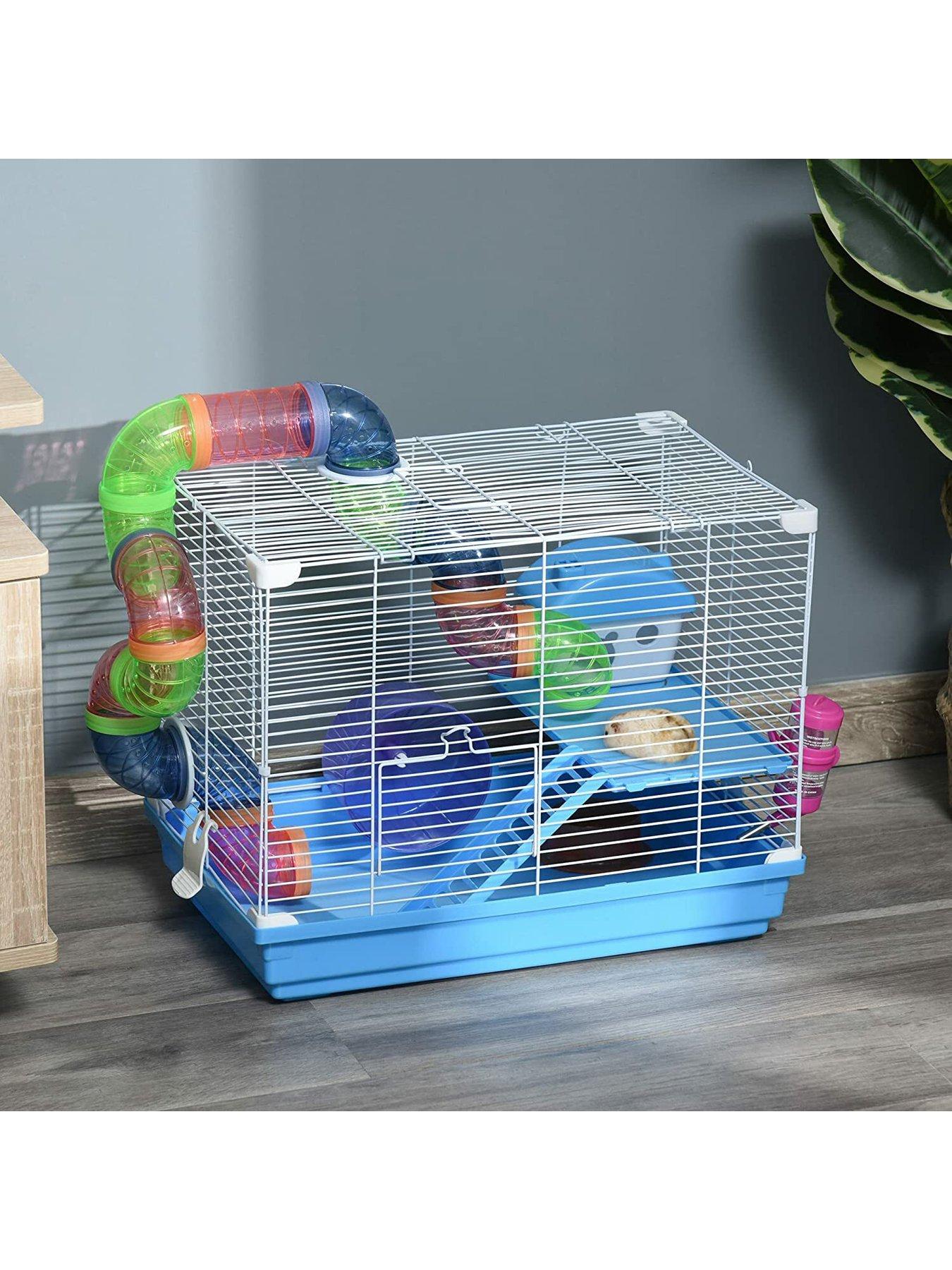 Image 3 of 7 of PawHut Hamster Cage Carrier Small Animal House with Exercise Wheels Tunnel Tube