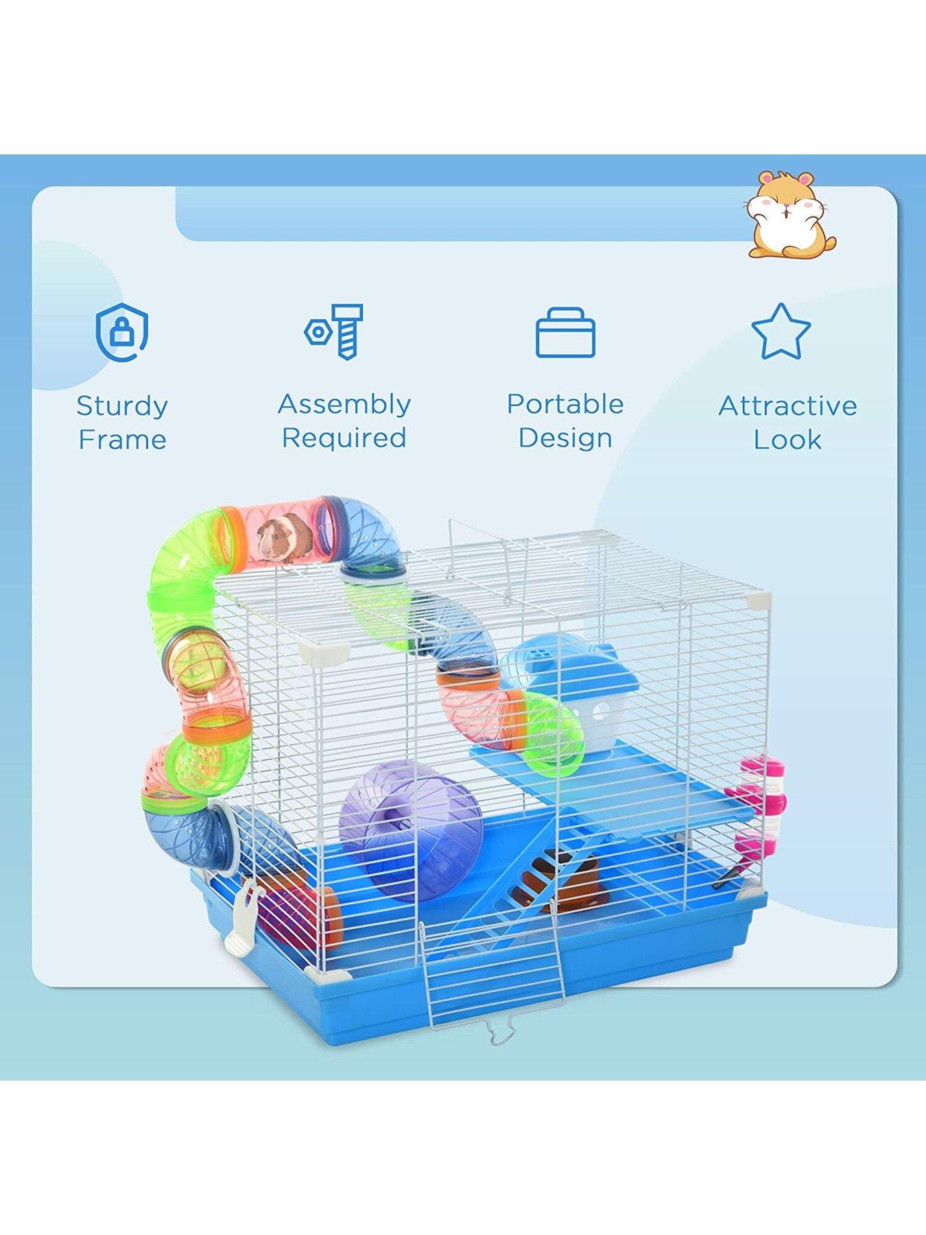 pawhut-hamster-cage-carrier-small-animal-house-with-exercise-wheels-tunnel-tubeoutfit