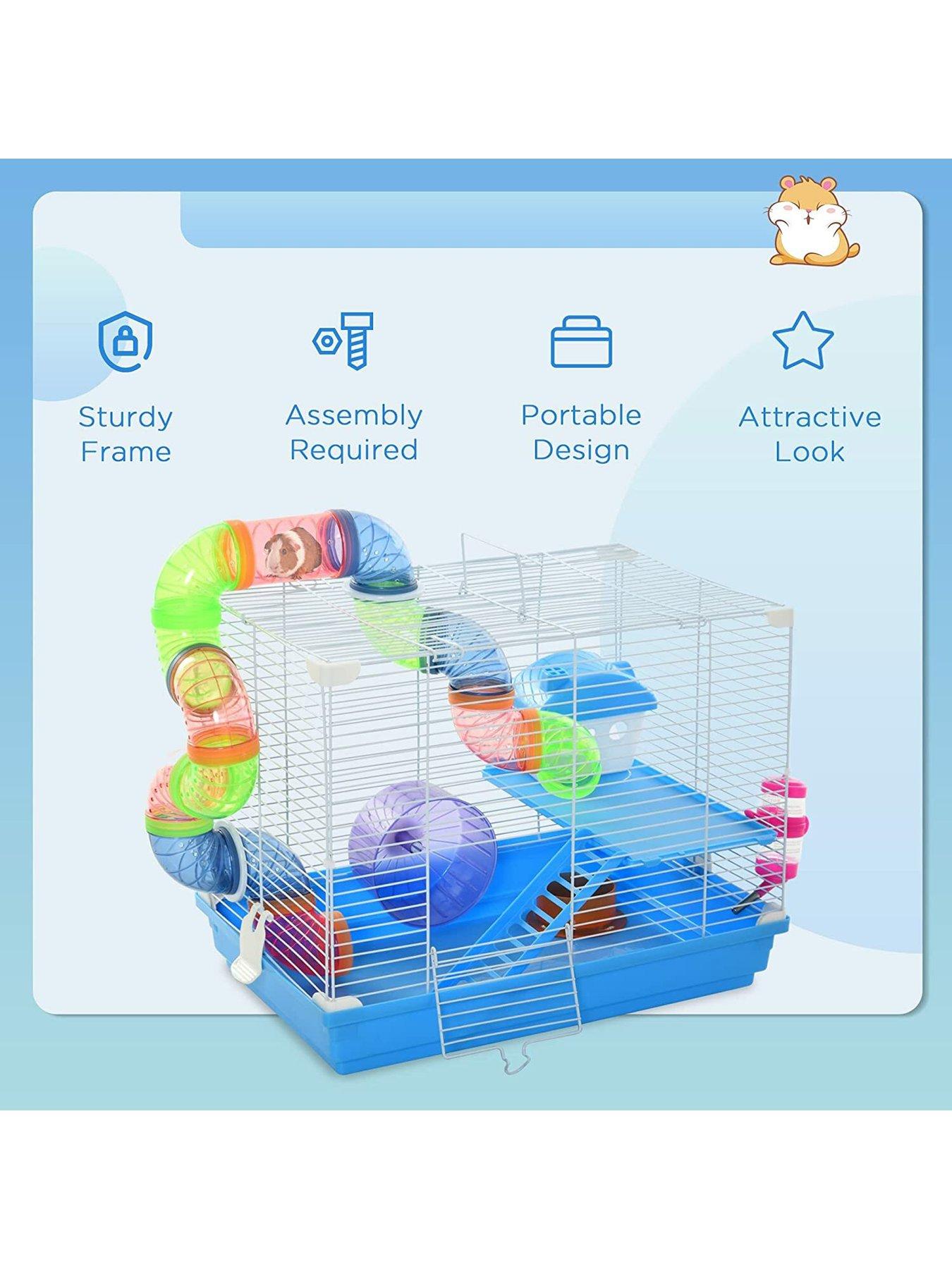 PawHut Hamster Cage Carrier Small Animal House with Exercise