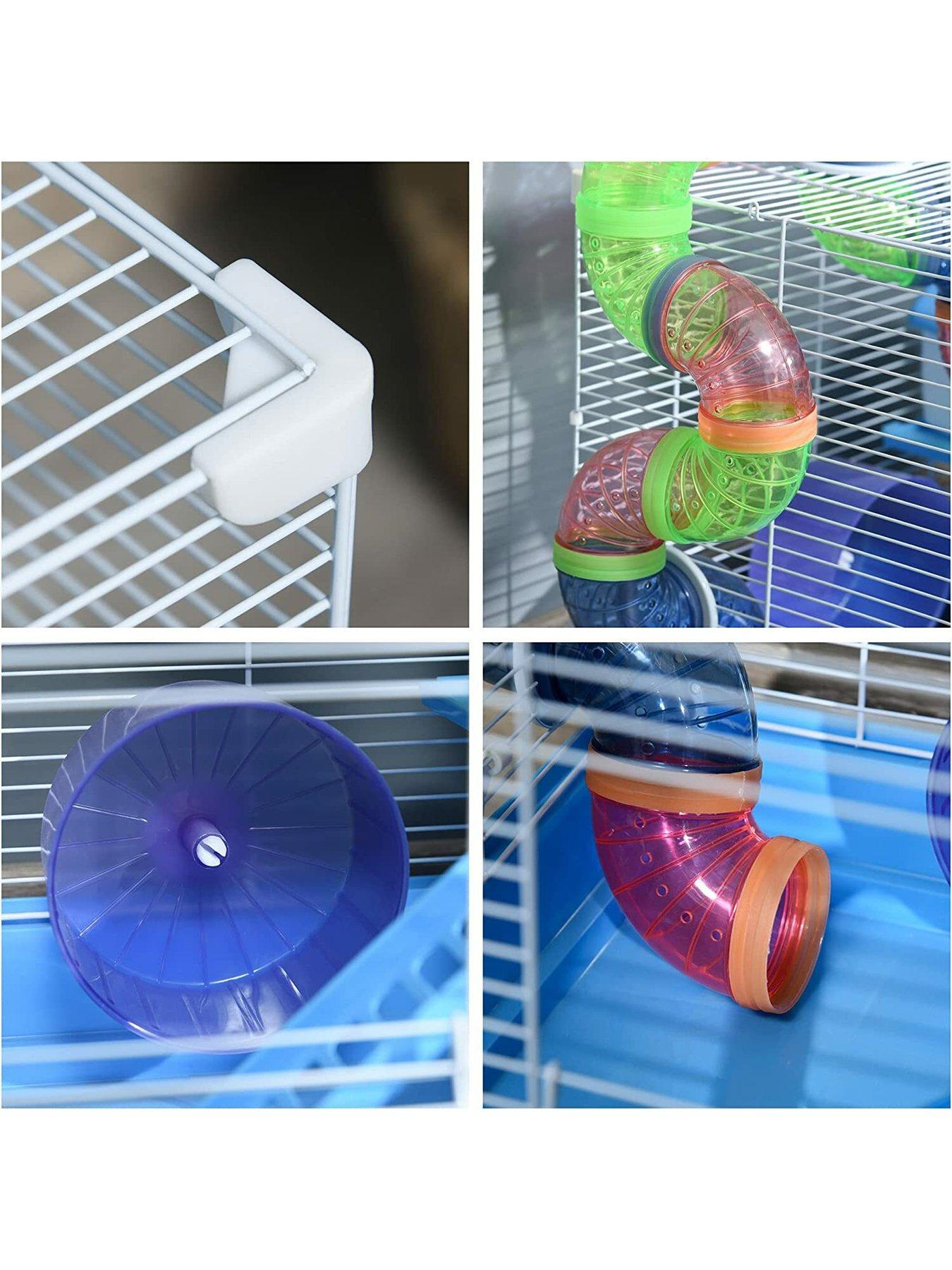 pawhut-hamster-cage-carrier-small-animal-house-with-exercise-wheels-tunnel-tubedetail