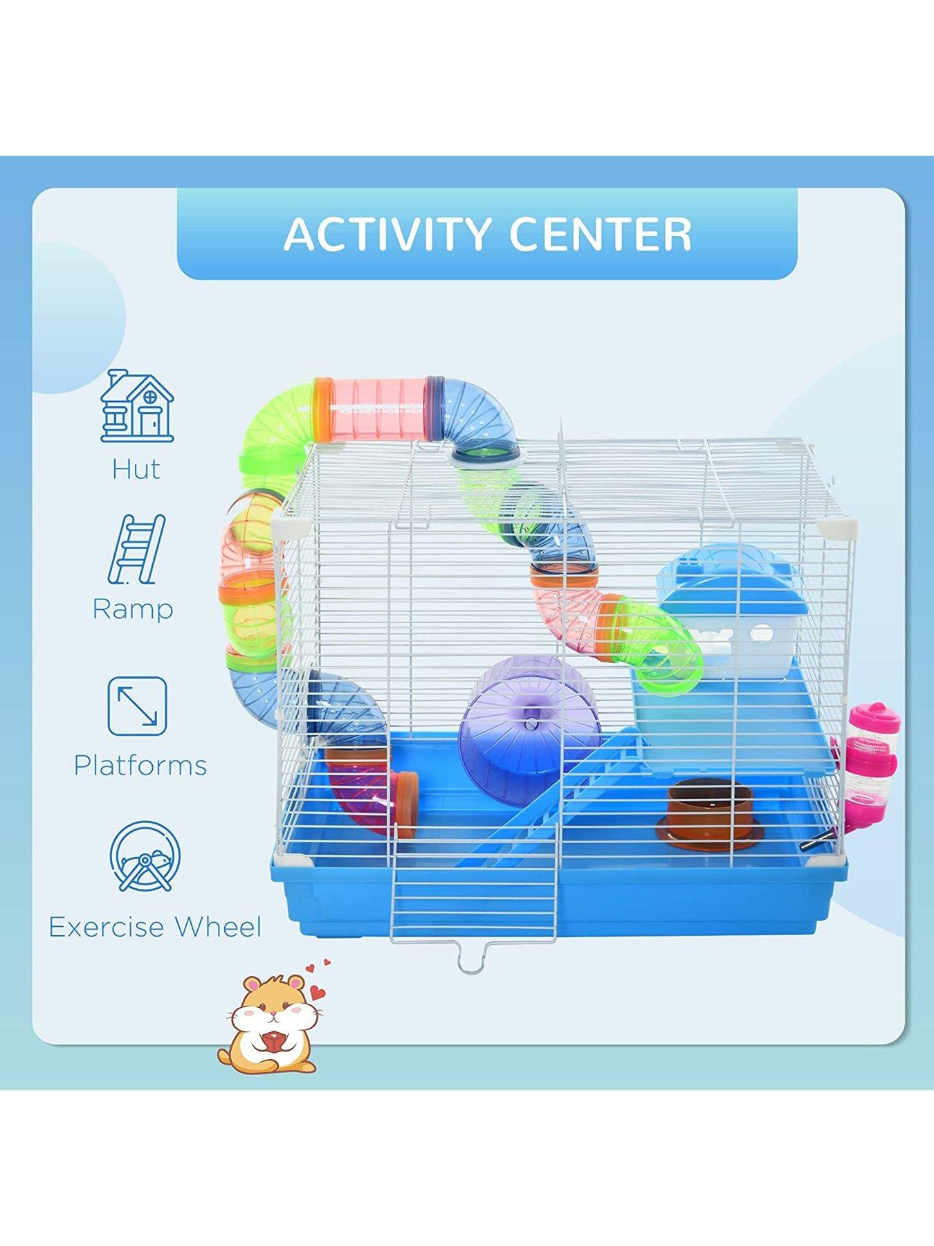 Image 7 of 7 of PawHut Hamster Cage Carrier Small Animal House with Exercise Wheels Tunnel Tube