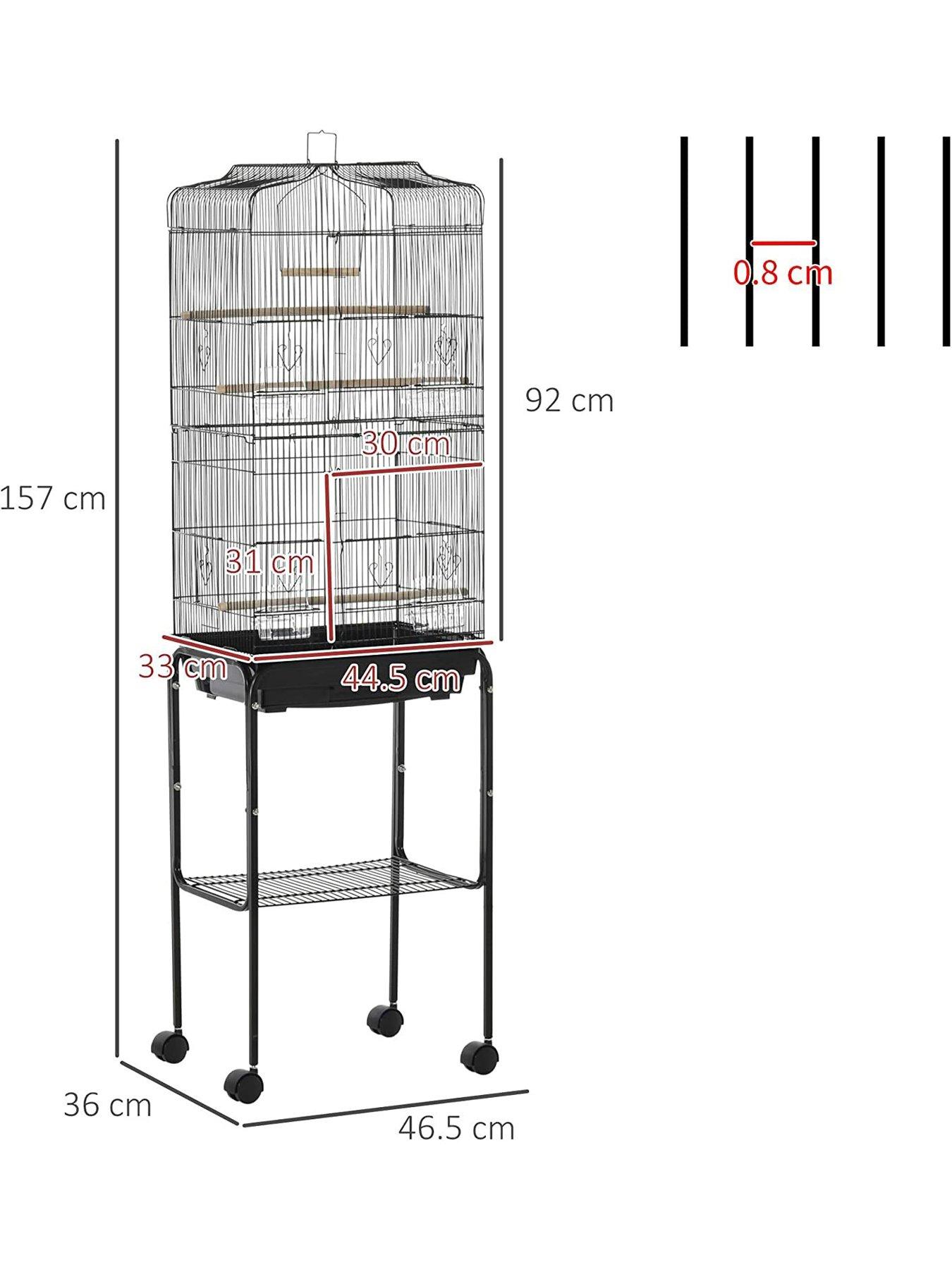 pawhut-bird-cage-with-stand-wheelsnbspslide-out-traynbspaccessories-andnbspstorage-shelf-blackstillFront