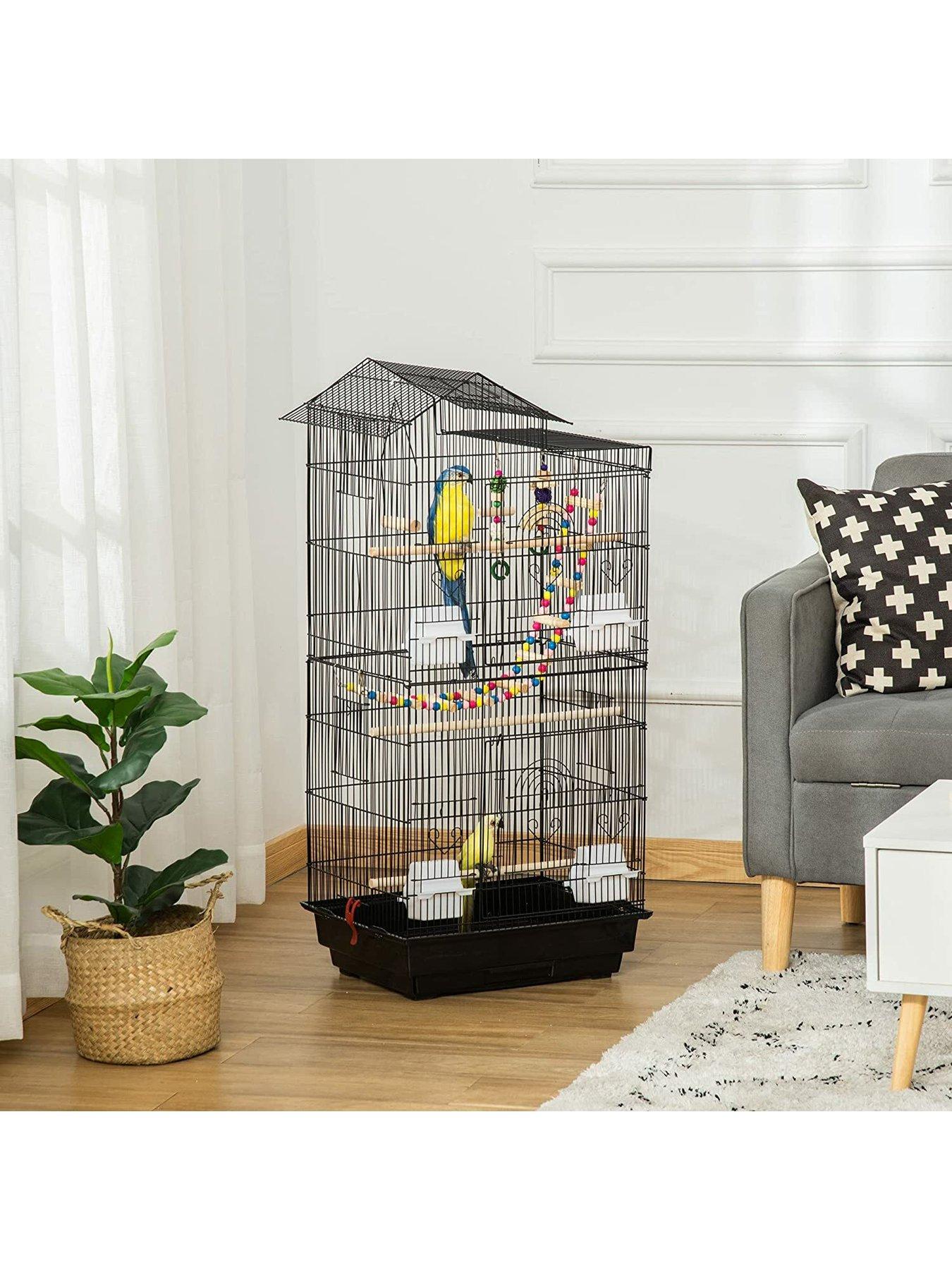 pawhut-bird-cage-fornbspbudgies-finches-canaries-with-accessories-toys-tray-and-handle-blackback