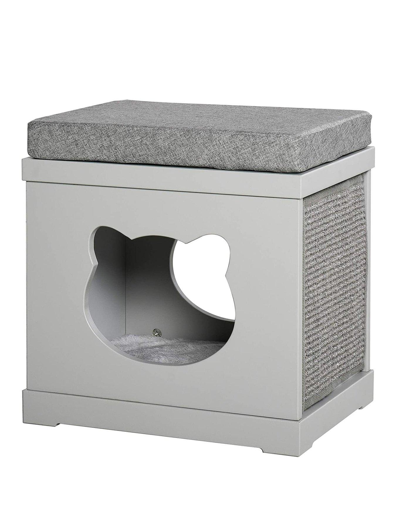 Image 1 of 7 of PawHut Indoor&nbsp;Cat House/Bed/Kitten Cave/Cube with&nbsp;Soft Cushion Sisal Scratching Pad - Grey