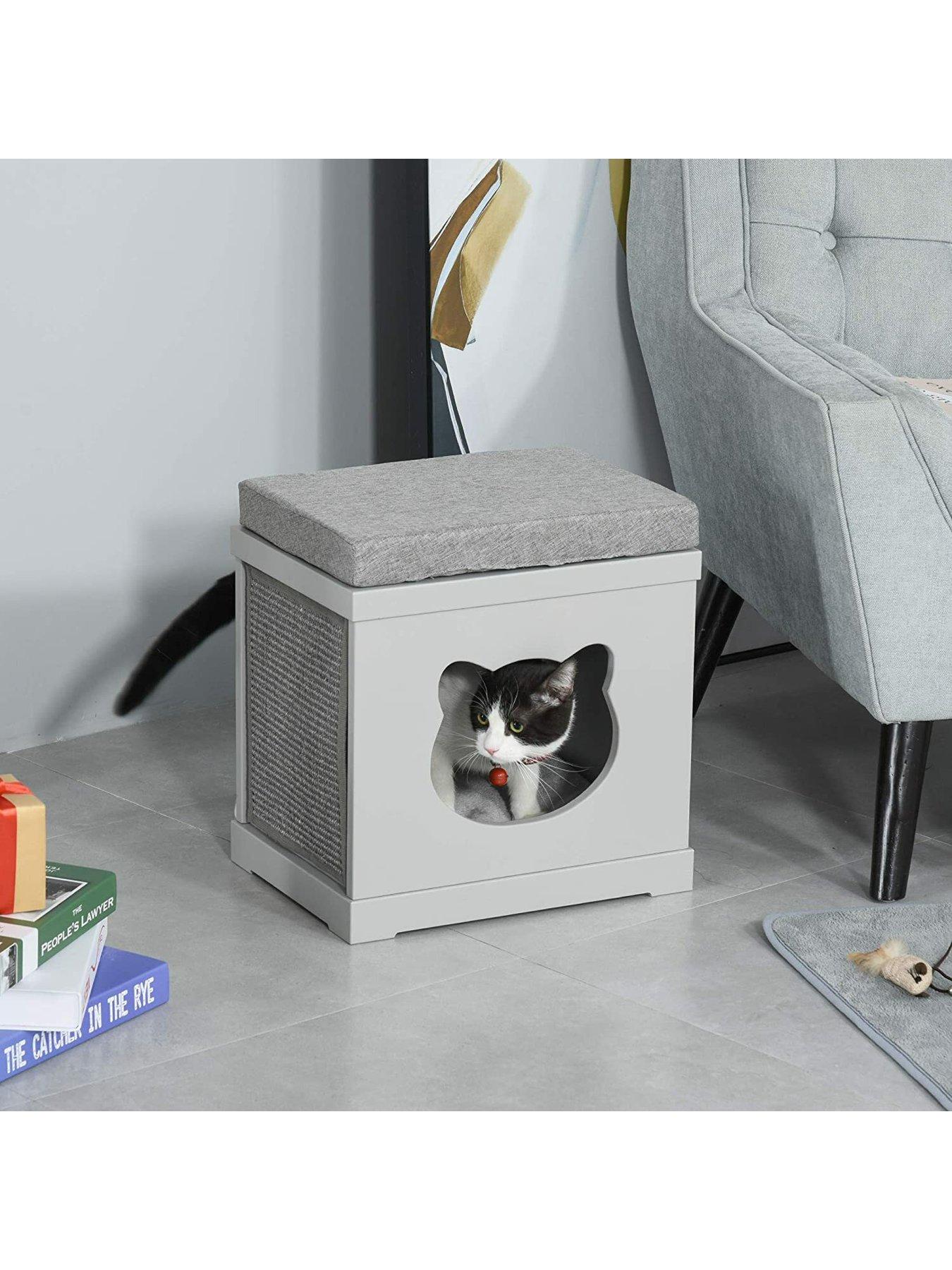 Image 2 of 7 of PawHut Indoor&nbsp;Cat House/Bed/Kitten Cave/Cube with&nbsp;Soft Cushion Sisal Scratching Pad - Grey