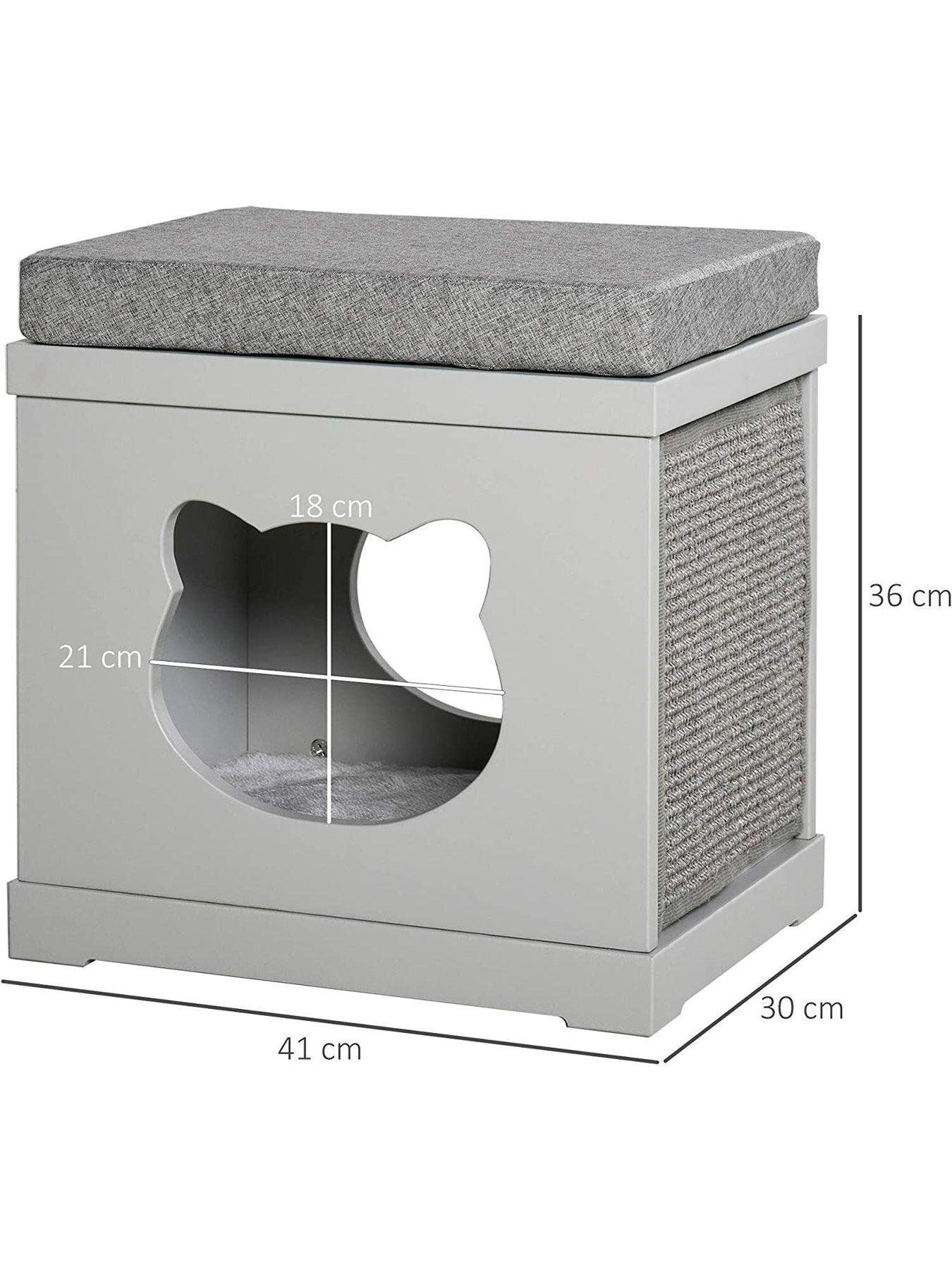 Image 3 of 7 of PawHut Indoor&nbsp;Cat House/Bed/Kitten Cave/Cube with&nbsp;Soft Cushion Sisal Scratching Pad - Grey