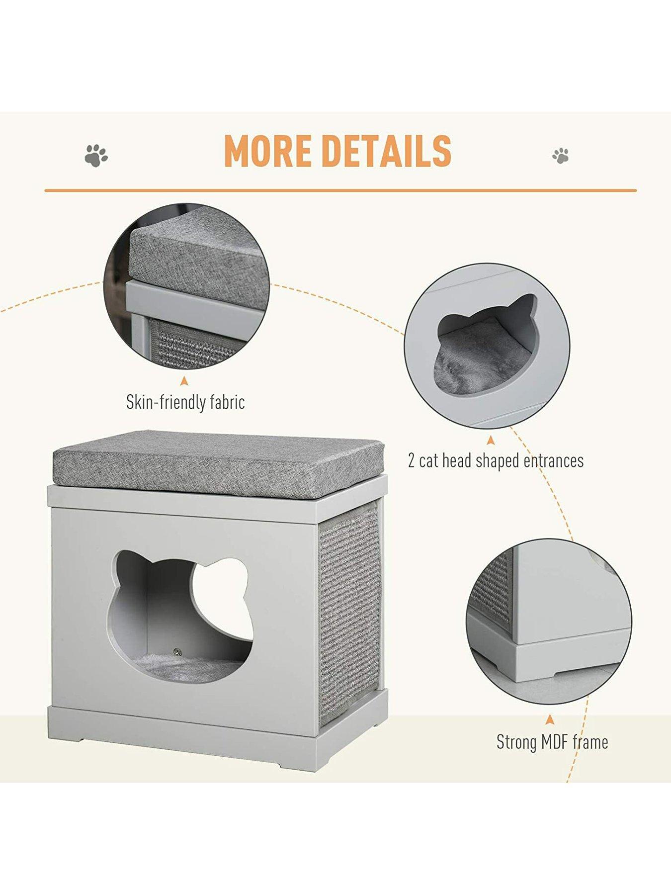 Image 5 of 7 of PawHut Indoor&nbsp;Cat House/Bed/Kitten Cave/Cube with&nbsp;Soft Cushion Sisal Scratching Pad - Grey