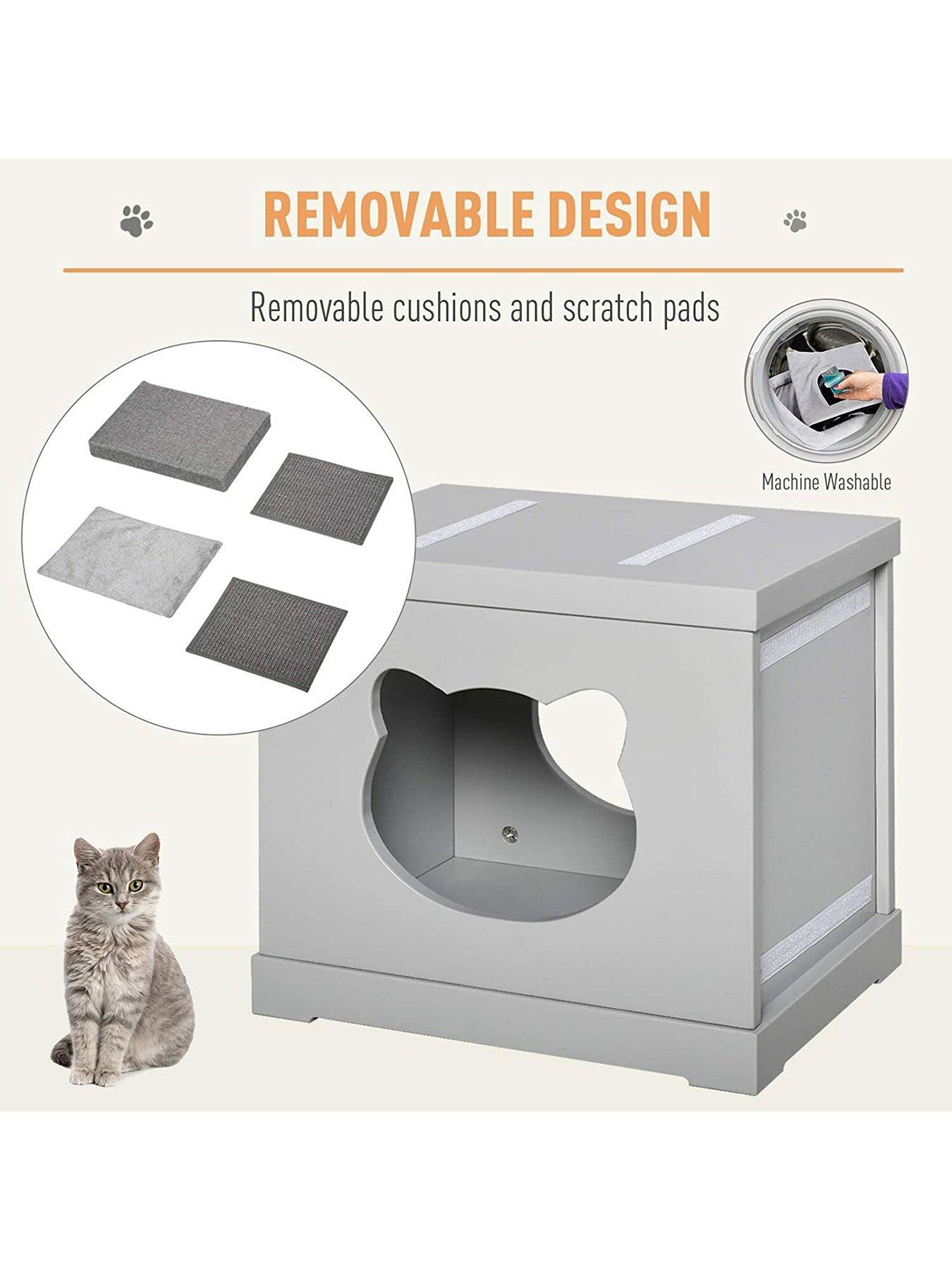 Image 6 of 7 of PawHut Indoor&nbsp;Cat House/Bed/Kitten Cave/Cube with&nbsp;Soft Cushion Sisal Scratching Pad - Grey