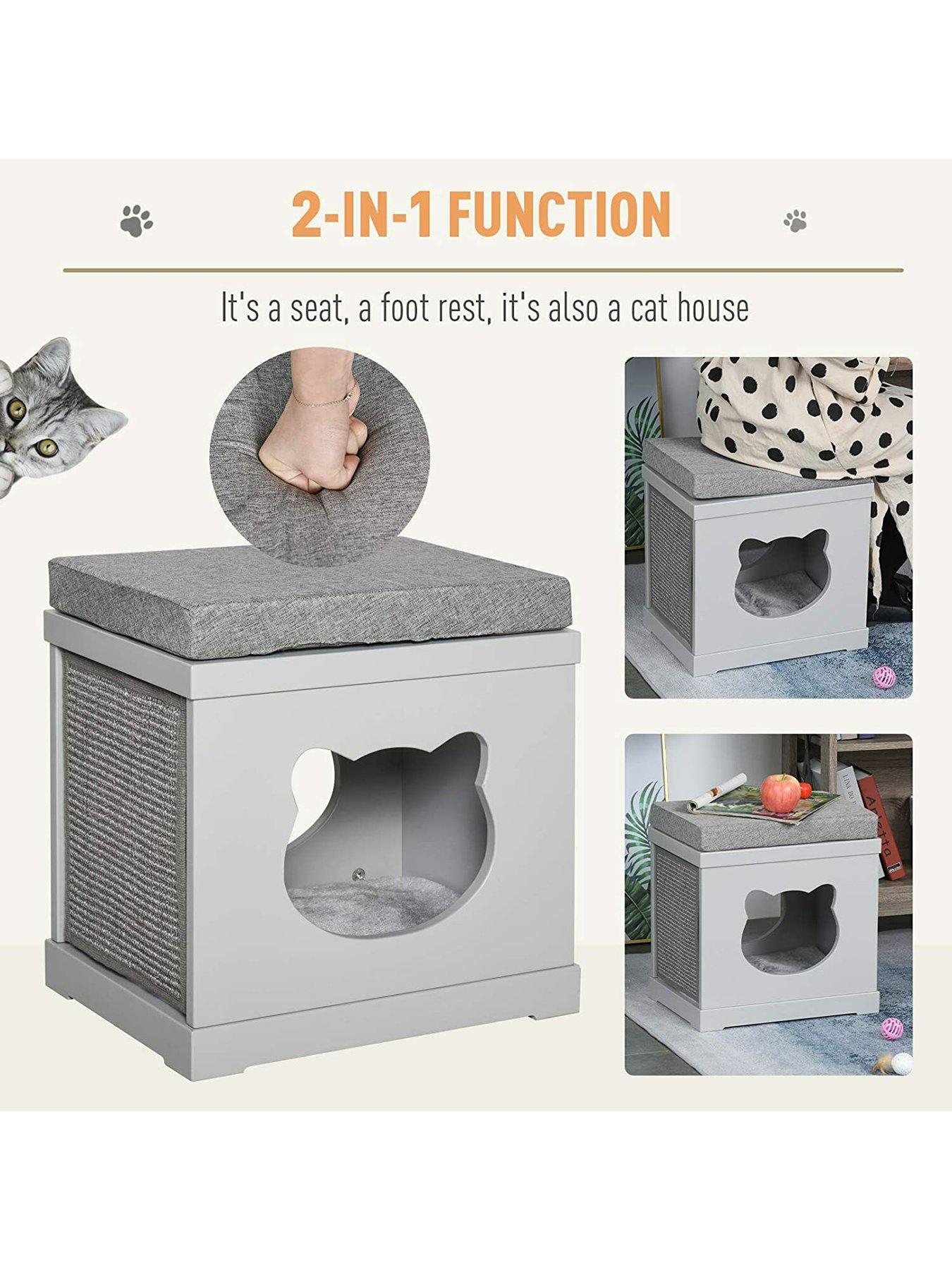 Image 7 of 7 of PawHut Indoor&nbsp;Cat House/Bed/Kitten Cave/Cube with&nbsp;Soft Cushion Sisal Scratching Pad - Grey