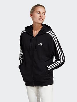 adidas-sportswear-womens-essentials-3-stripe-oversized-full-zip-hoodie-blackwhite