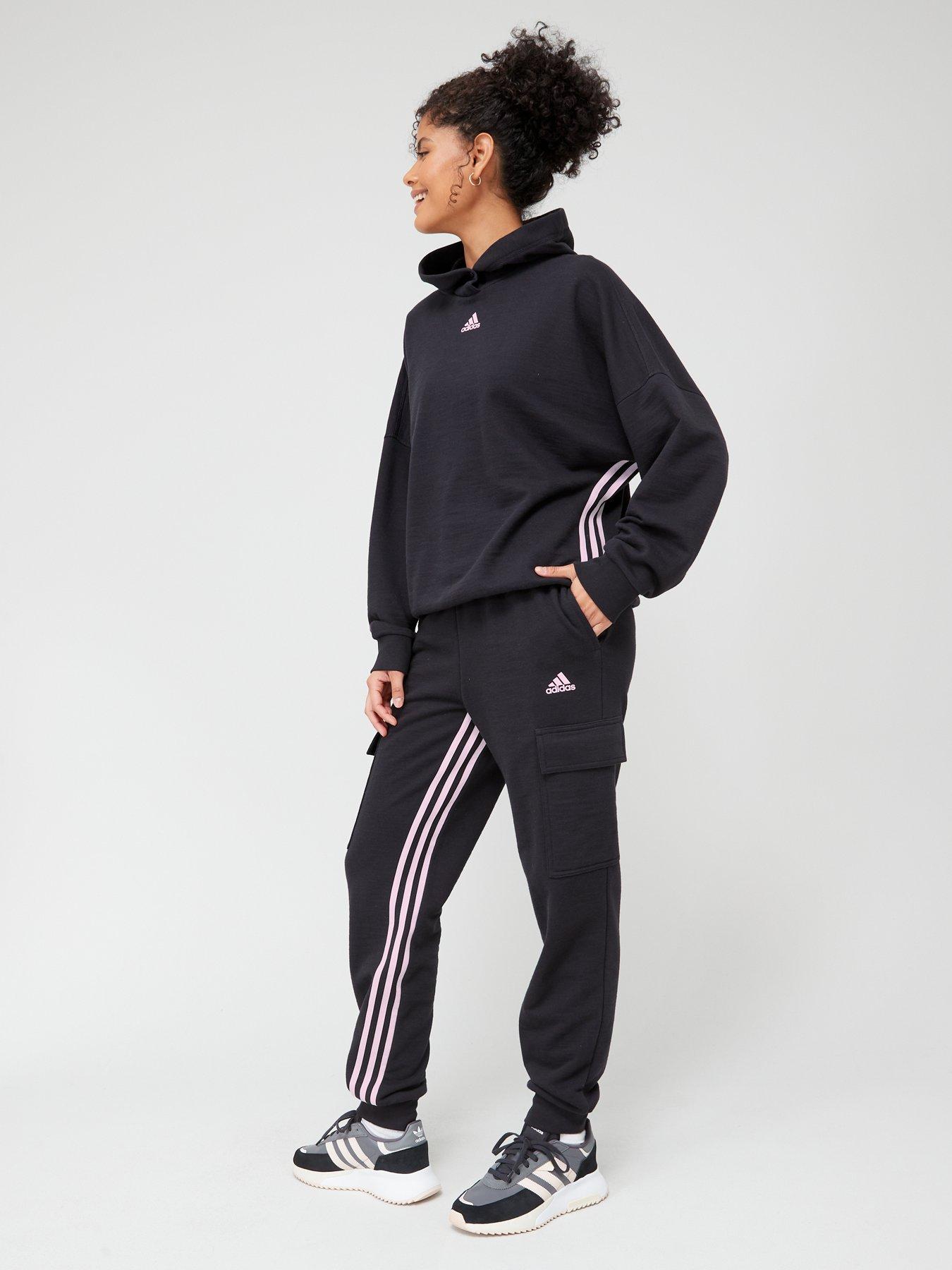 adidas Sportswear 3 stripe tracksuit in black