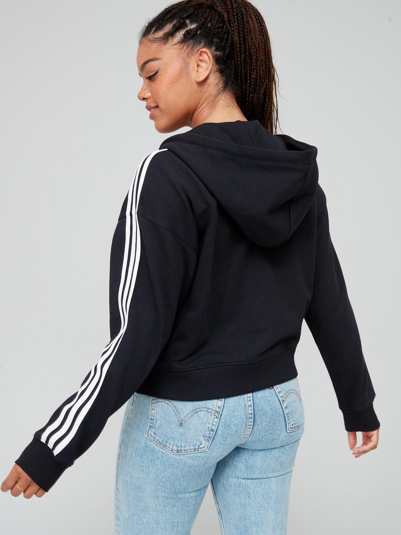 adidas-sportswear-womens-essentials-3-stripe-full-zip-hoodie-blackwhitestillFront