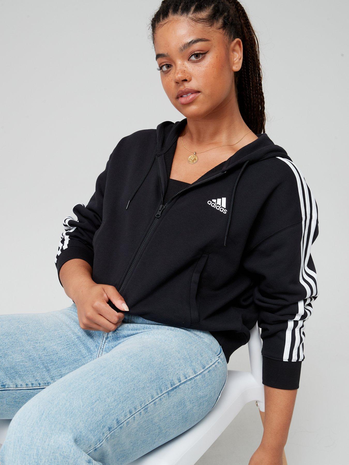 adidas-sportswear-womens-essentials-3-stripe-full-zip-hoodie-blackwhiteoutfit