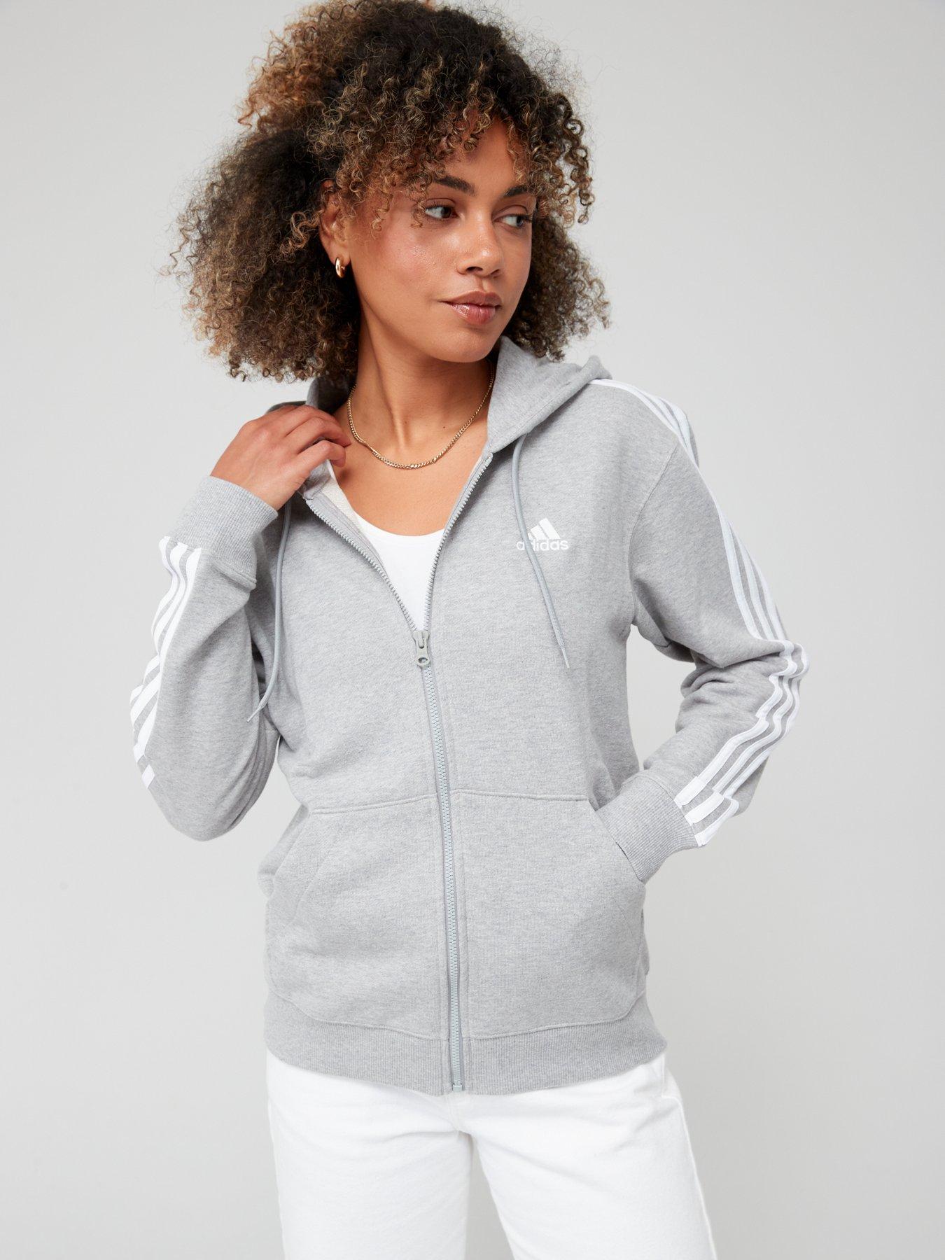 Adidas grey hoodie 3 stripe deals