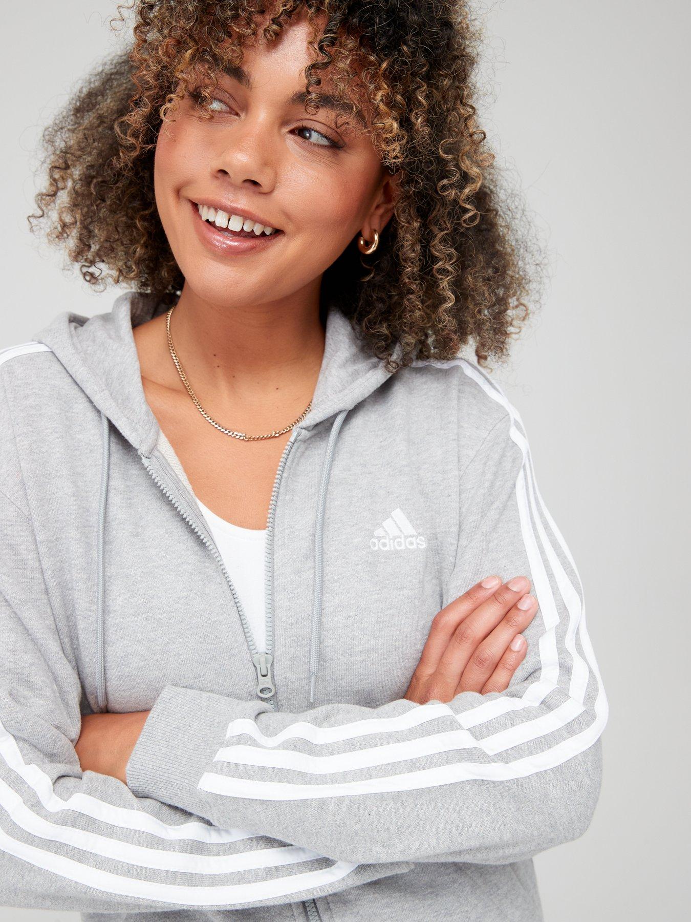 Image 4 of 6 of adidas Sportswear Essentials 3-Stripes French Terry Regular Full-Zip Hoodie - Grey