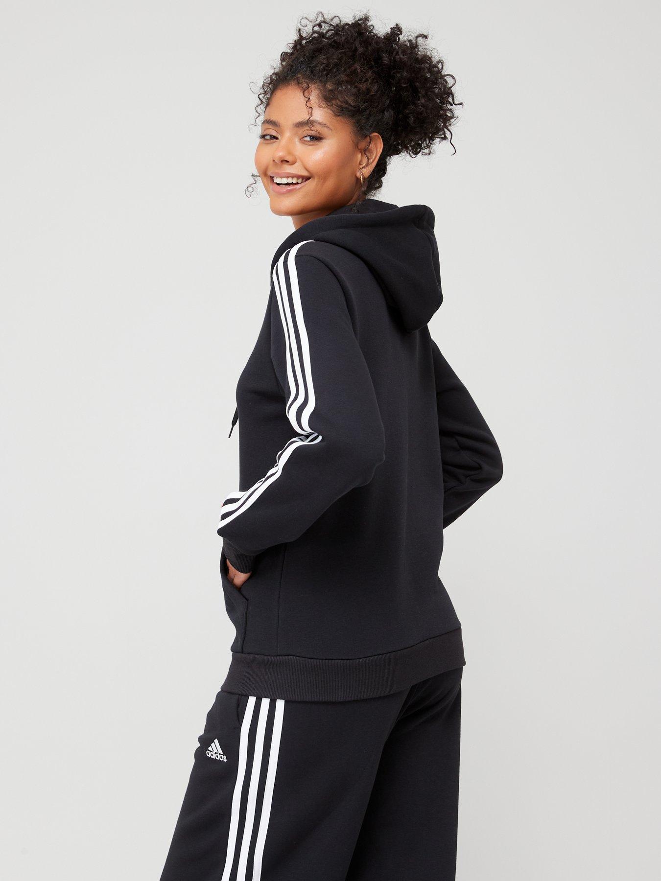 adidas-sportswear-womens-3-stripe-full-zip-hoodie-blackwhitestillFront