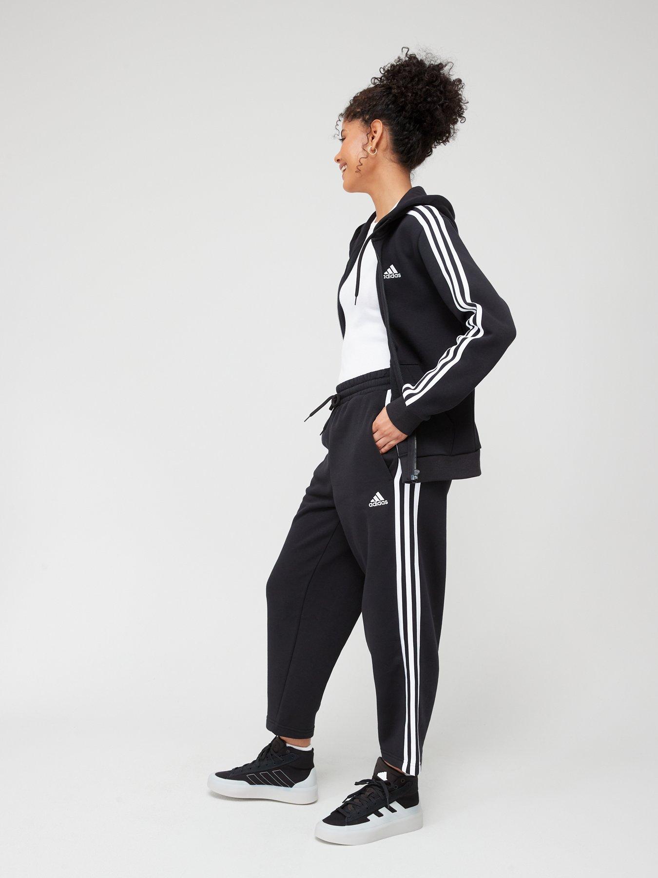 adidas-sportswear-womens-3-stripe-full-zip-hoodie-blackwhiteoutfit