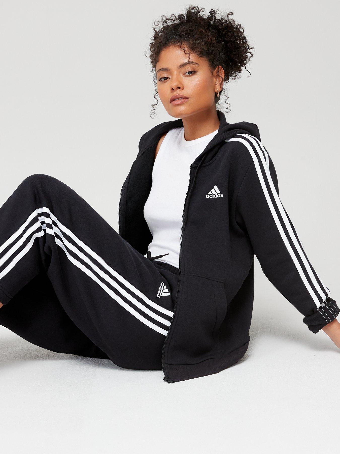 adidas Sportswear Womens Stripe Full Zip Hoodie Black/White