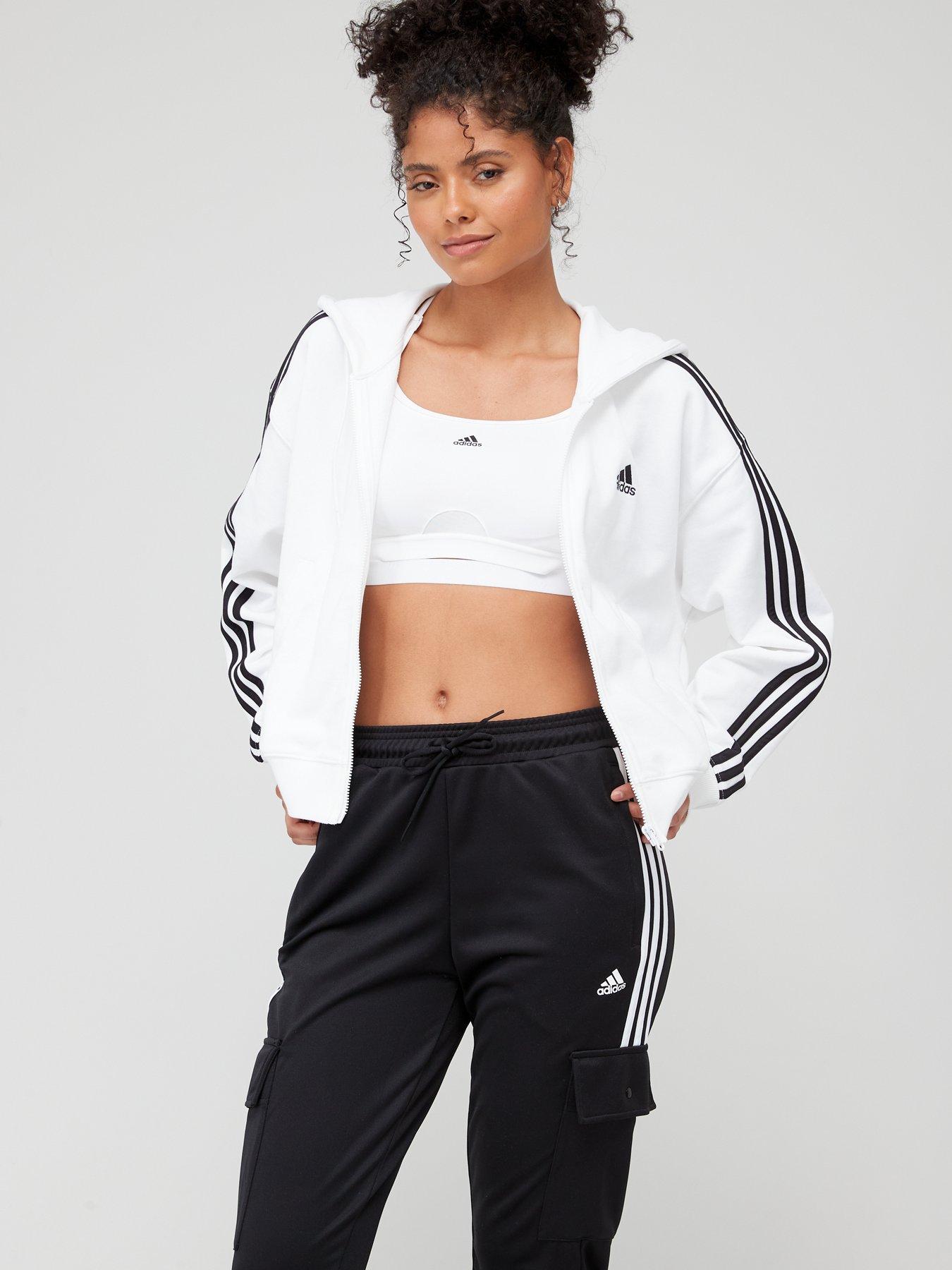 adidas-sportswear-essentials-3-stripes-french-terry-bomber-full-zip-hoodie-whiteblackfront