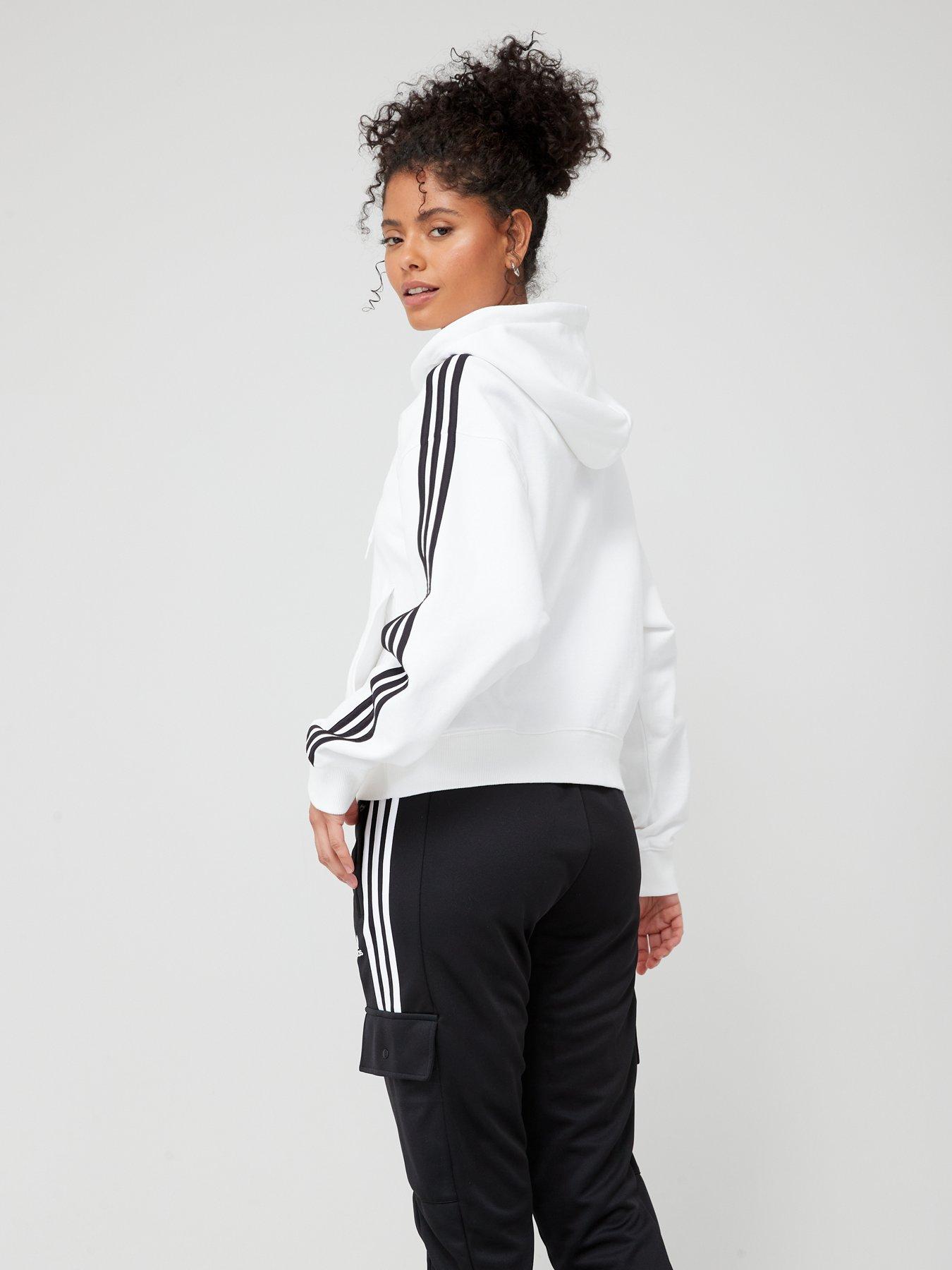 adidas-sportswear-essentials-3-stripes-french-terry-bomber-full-zip-hoodie-whiteblackstillFront