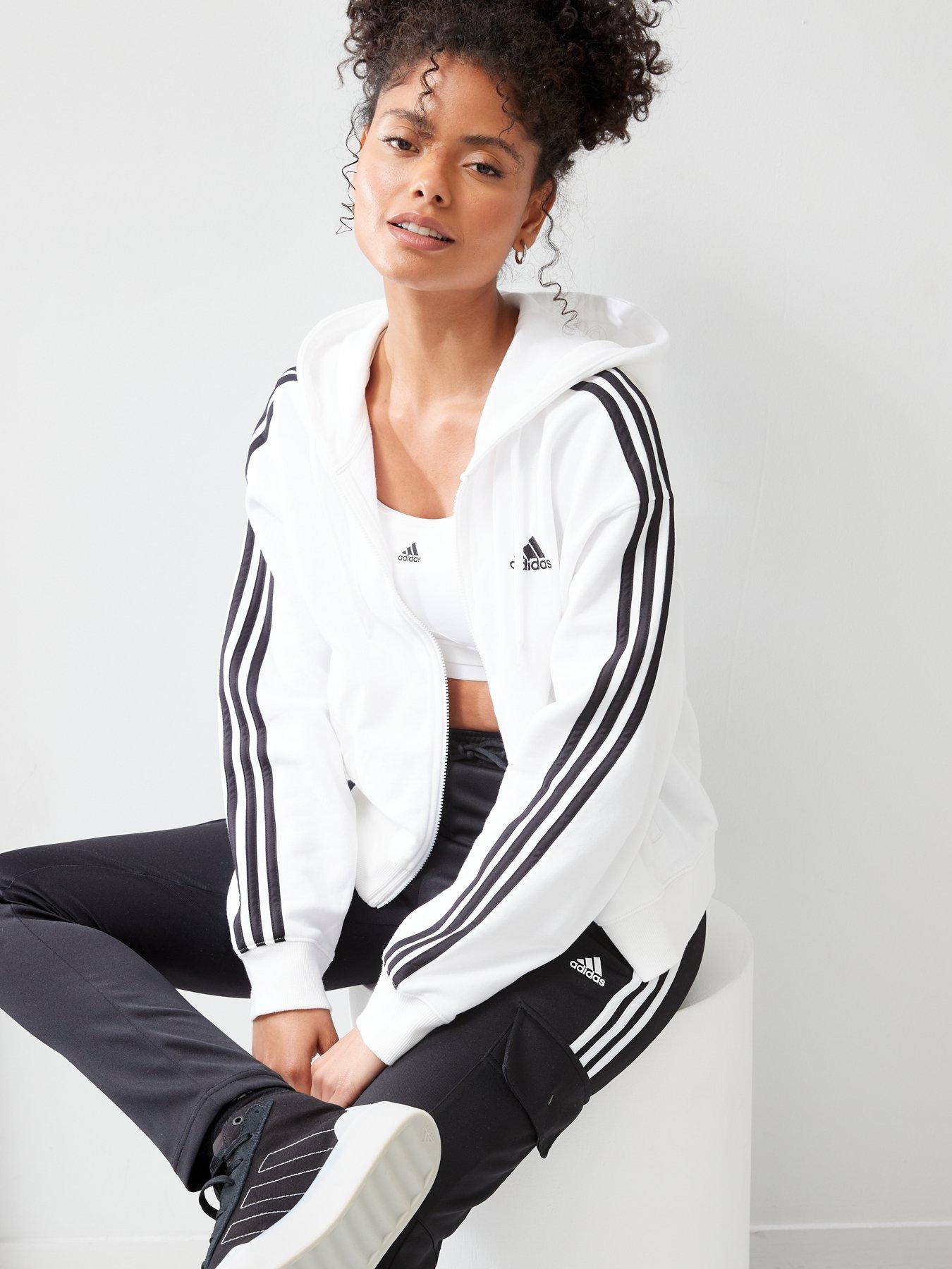 adidas-sportswear-essentials-3-stripes-french-terry-bomber-full-zip-hoodie-whiteblackoutfit