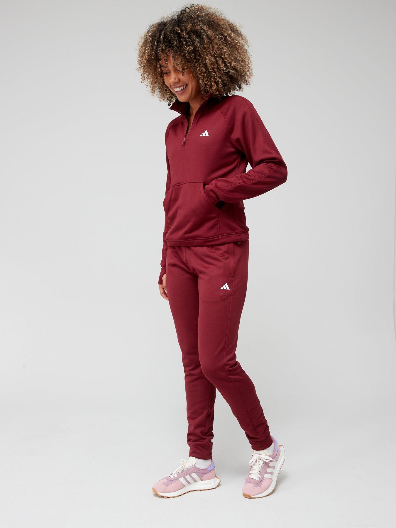 Maroon adidas hot sale tracksuit womens