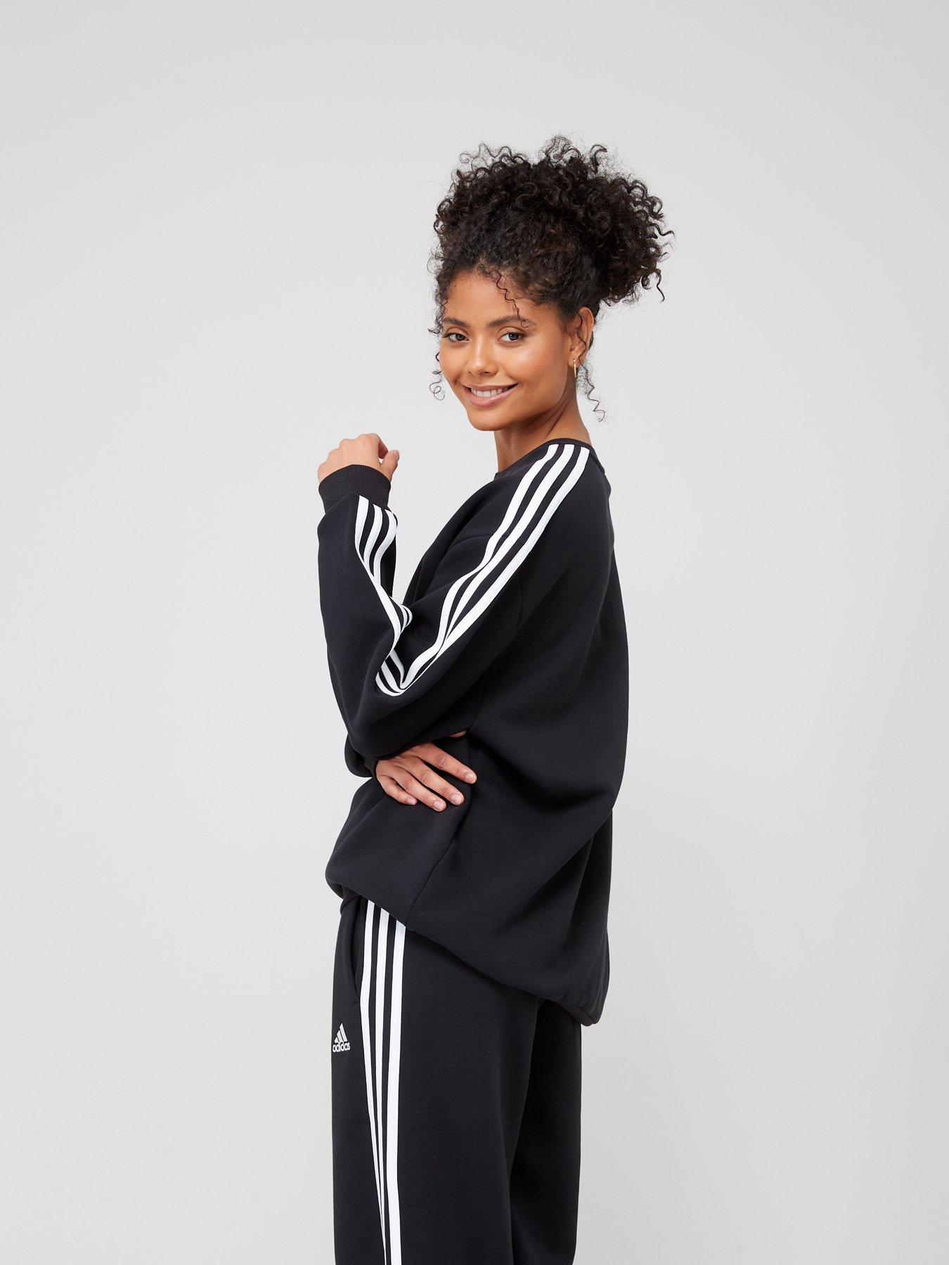 adidas-sportswear-womens-3-stripe-oversized-crew-sweat-blackwhitedetail