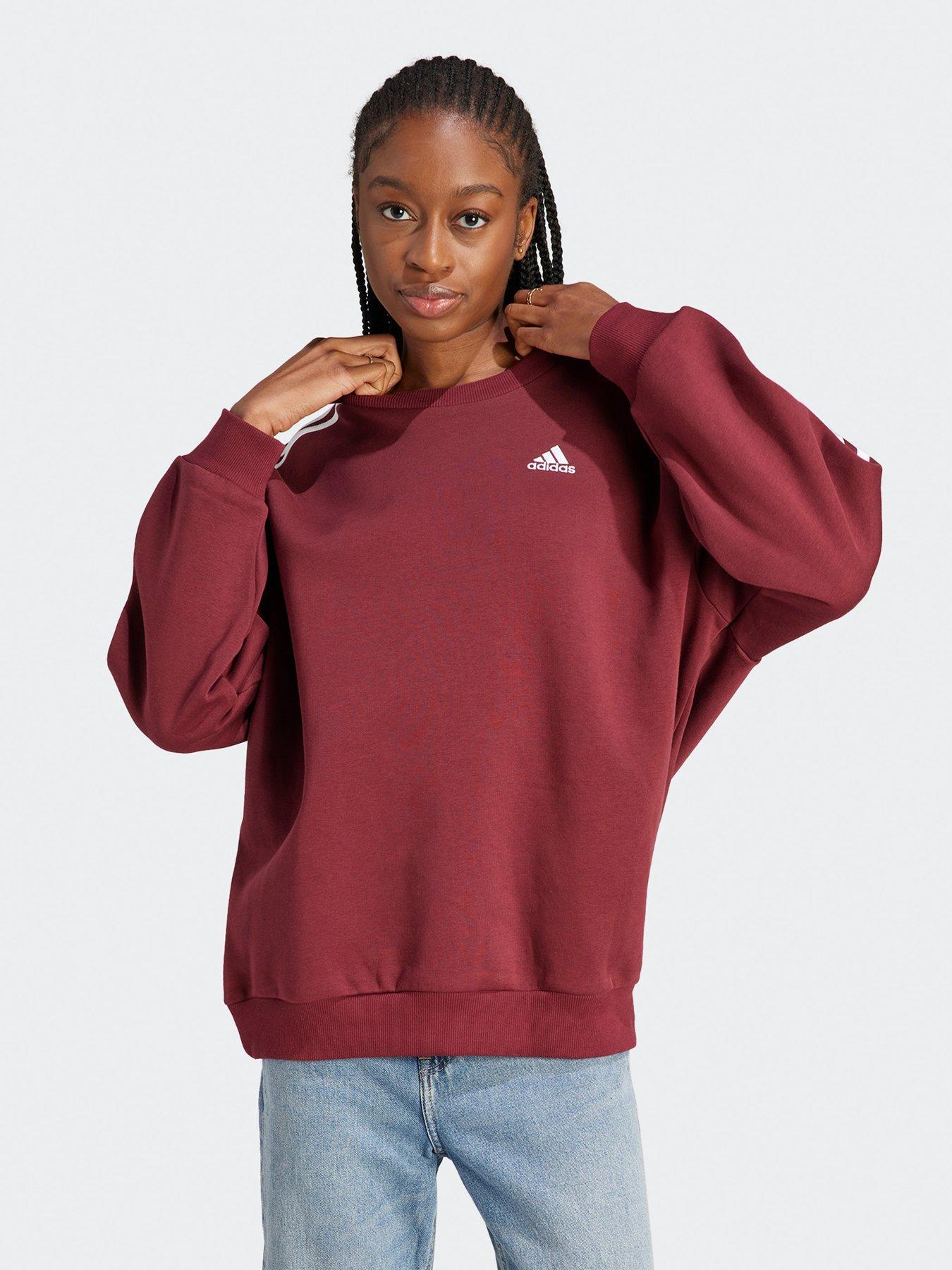 Essentials 3 stripes Oversized Fleece Sweatshirt Burgundy