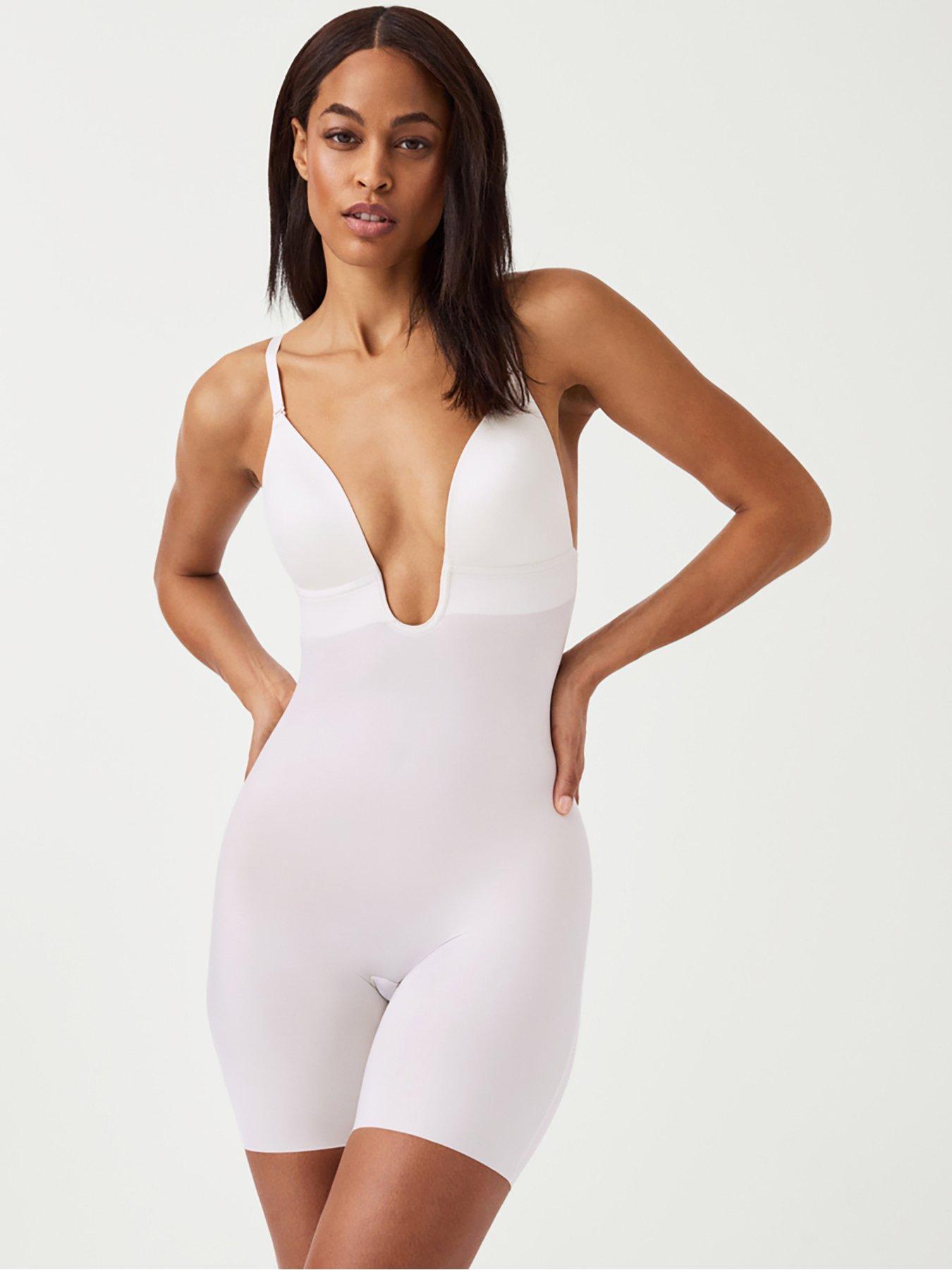 Spanx Spanx Suit Your Fancy Plunge Low Back Mid Thigh Bodysuit - Linen