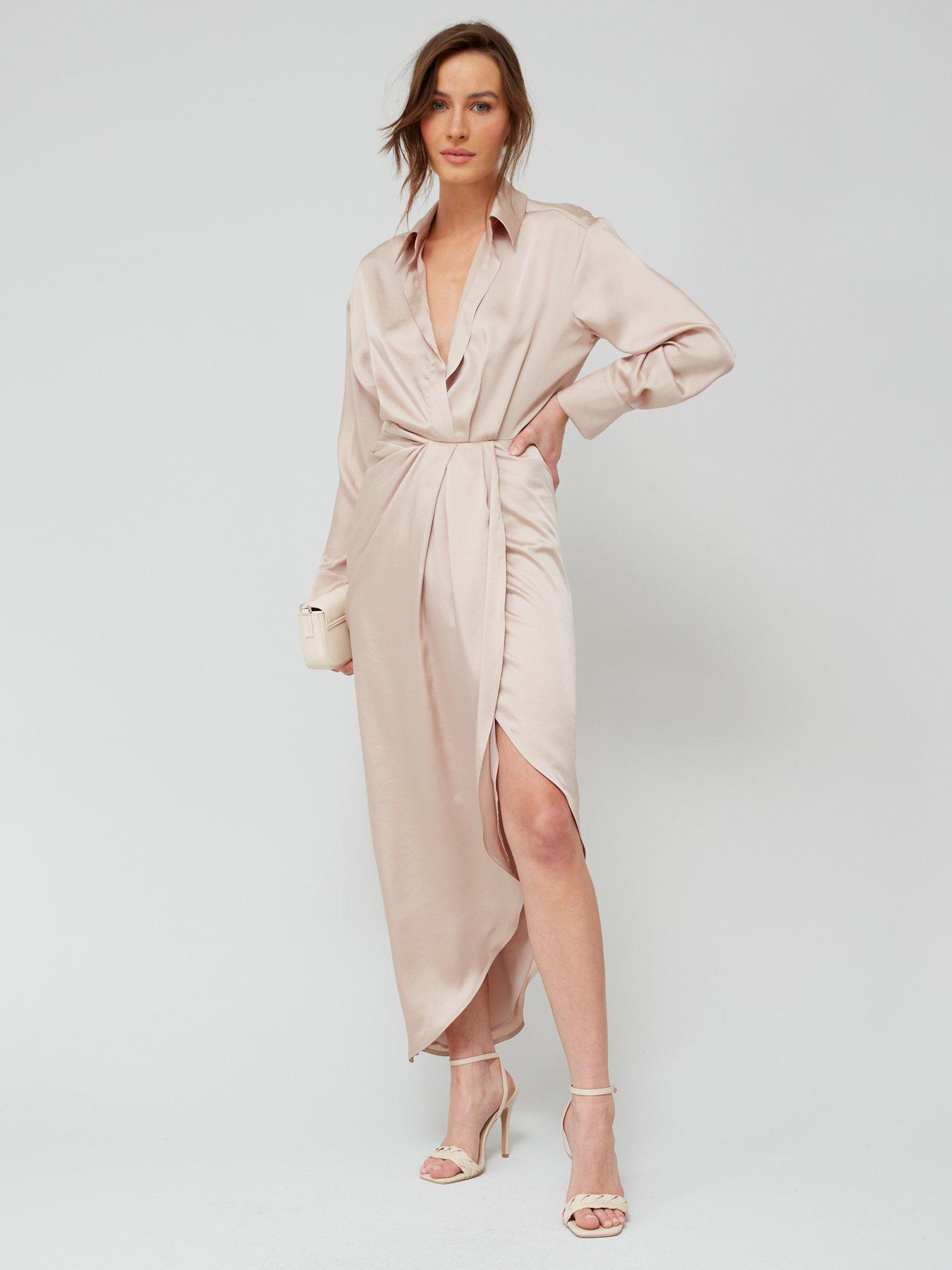 mango side slit satin dress Mango Women's Side Slits Asymmetrical Satin Dress