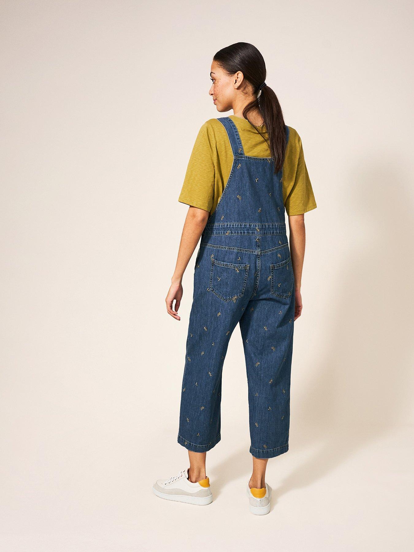White Stuff Embroidered Crop Dungaree - Blue