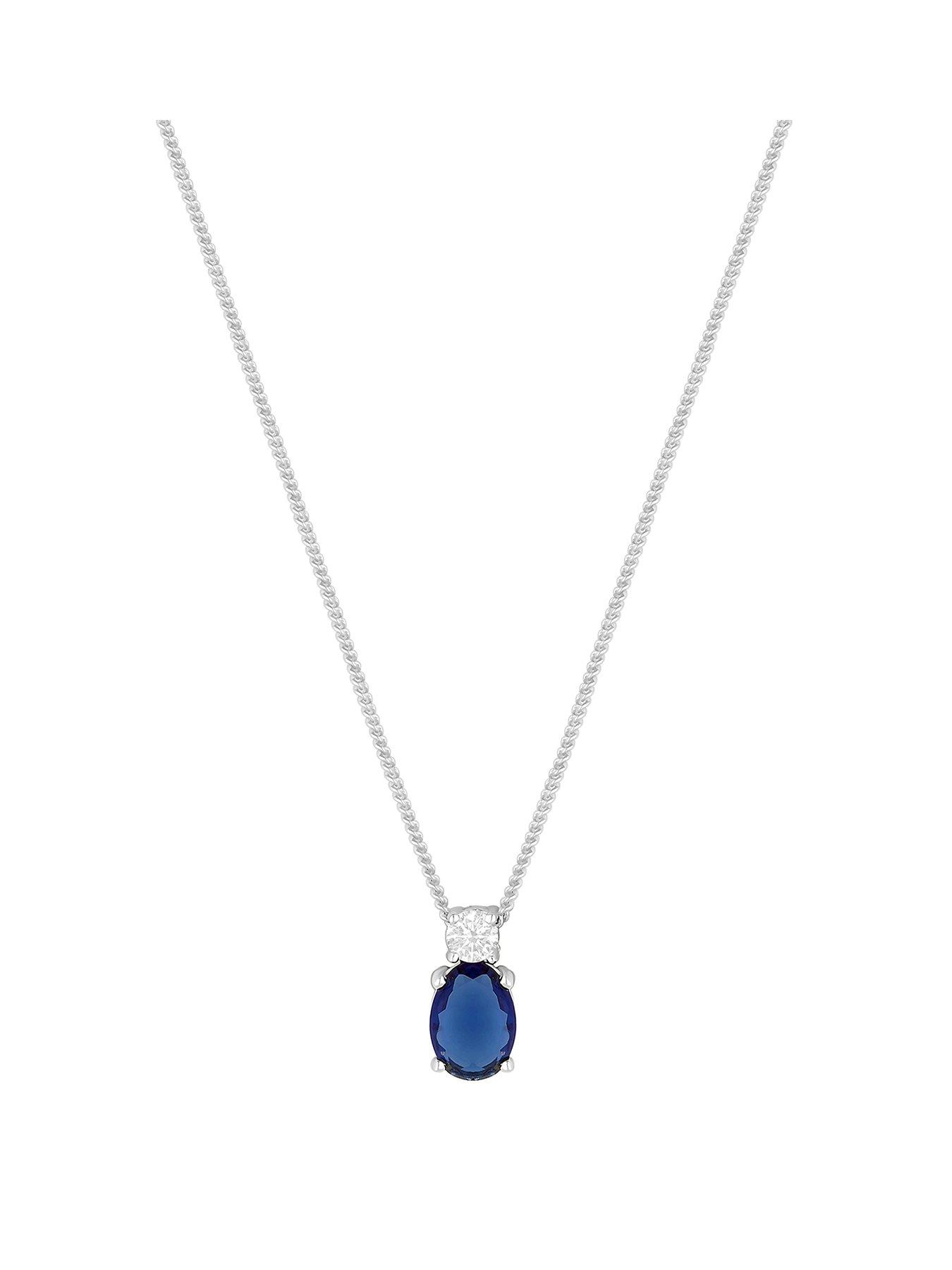 undefined Simply Silver Sterling Silver 925 Mini Sapphire Cubic Zirconia Pendant Necklace