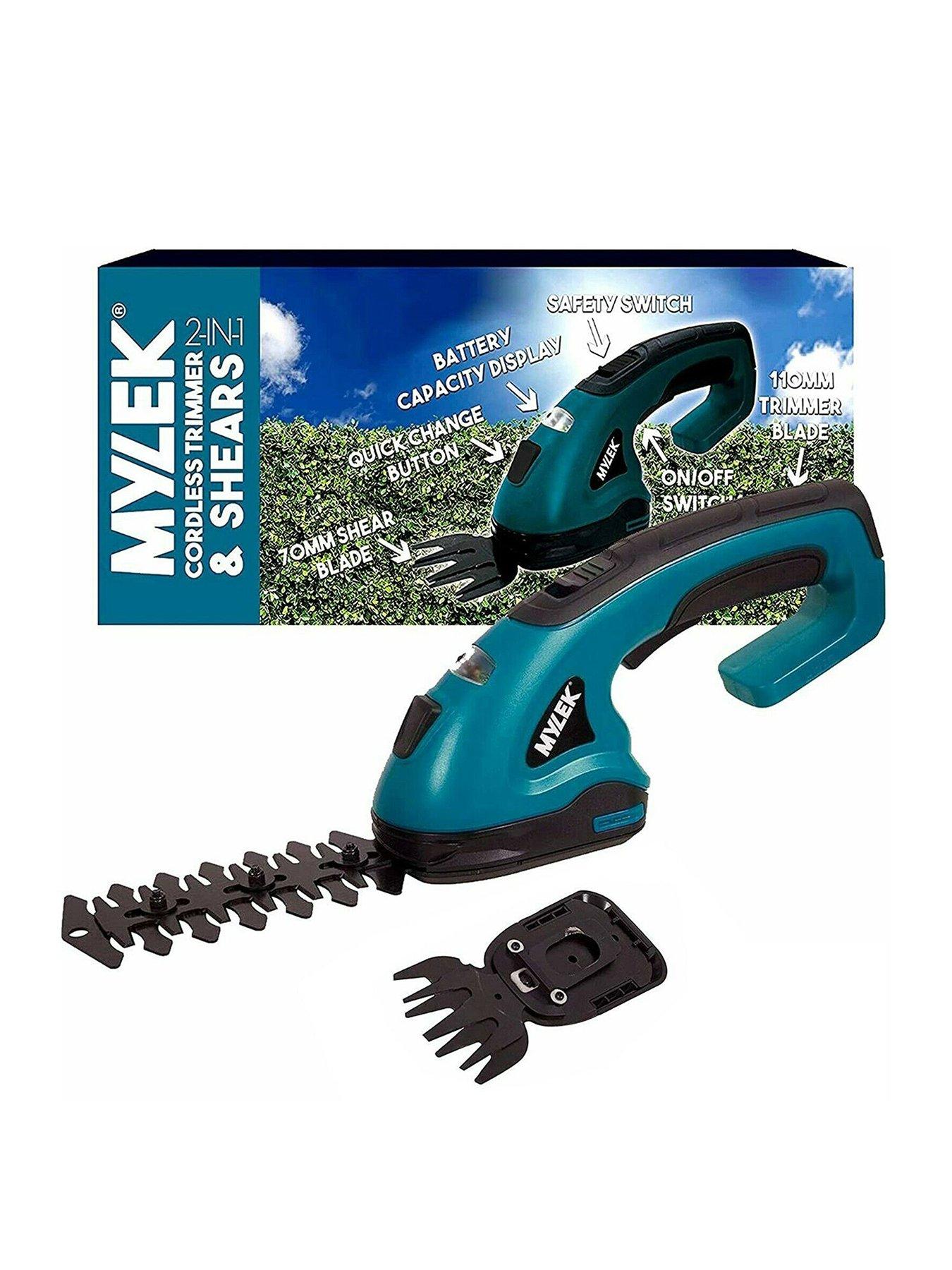 undefined MYLEK 2-in-1 Li-ion Cordless Hedge Trimmer  &  Grass Shears with 2 Blades, Quick Change Button, Safety Switch  &  Battery Capacity Display