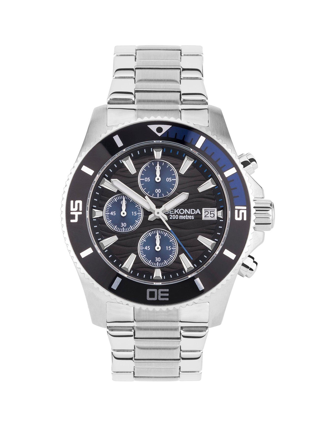 undefined Mens Silver Stainless Steel Chronograph Watch