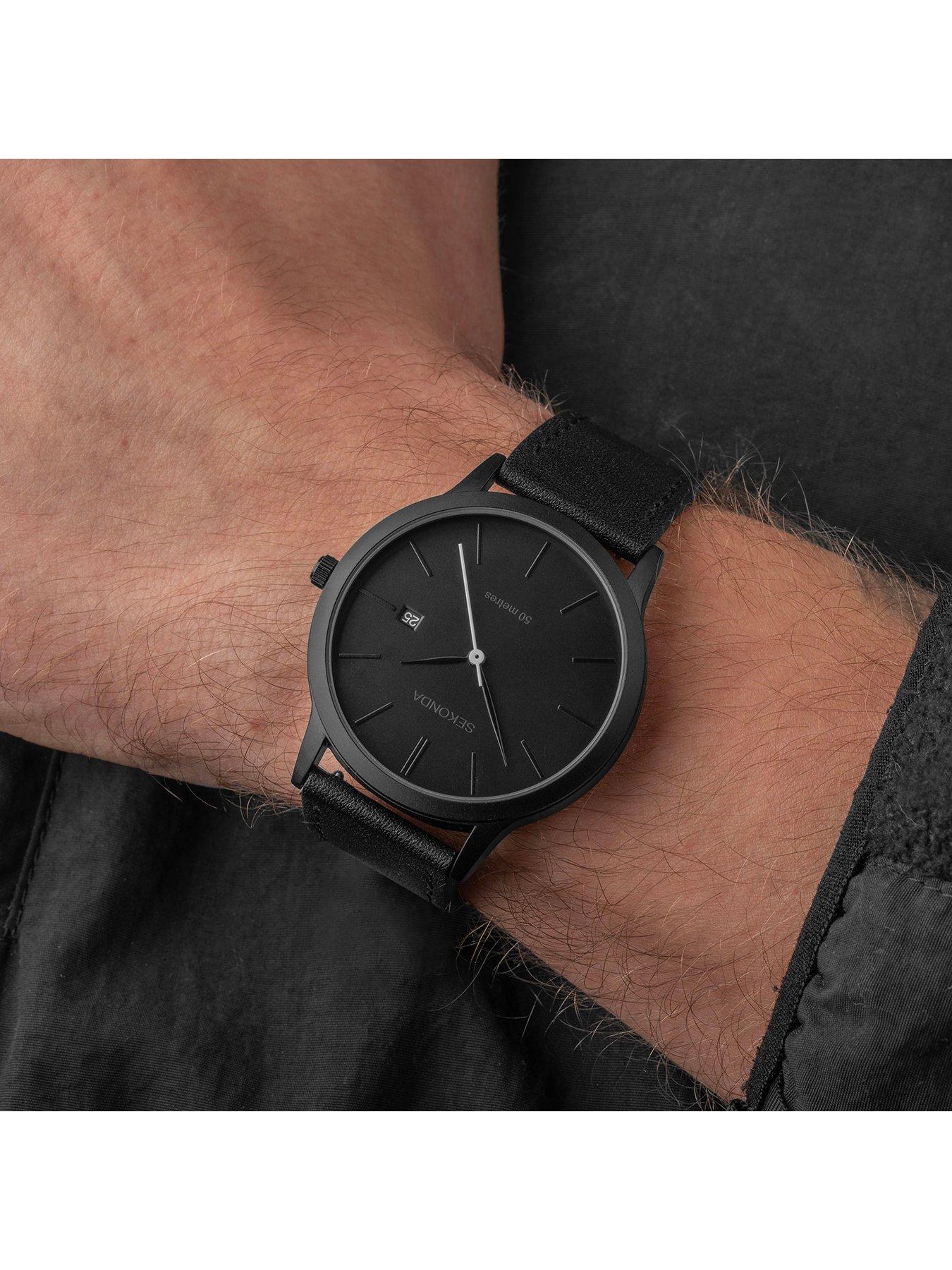 Men's watch 2025 black leather strap