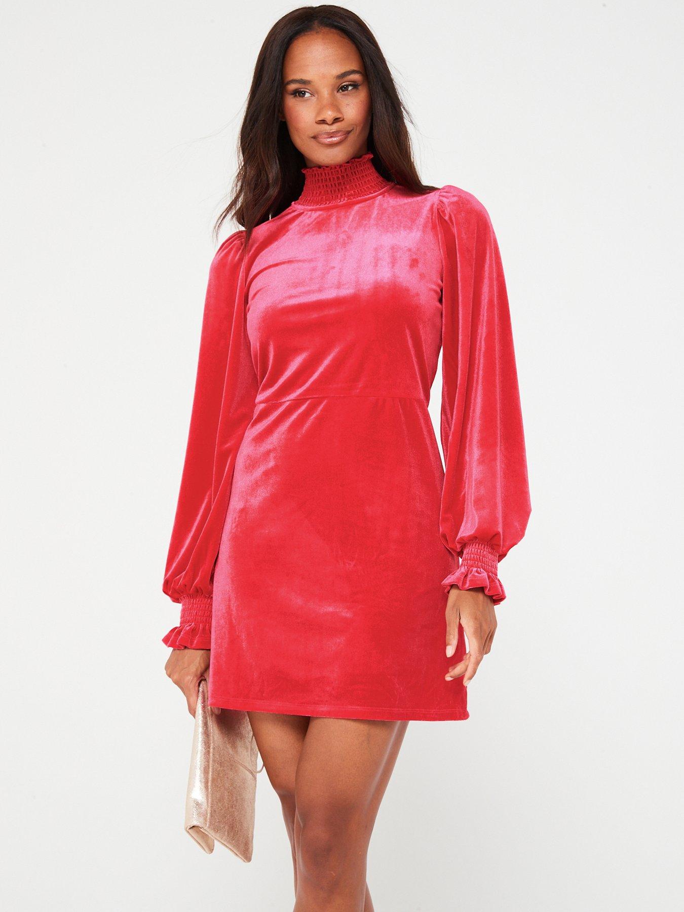 Pink velvet mini store dress