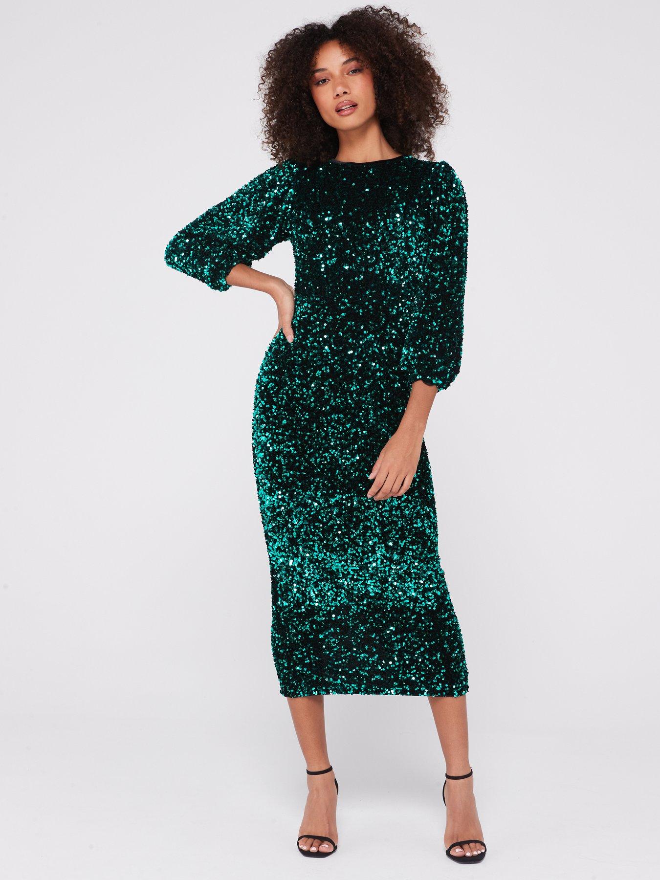 Midi sequin shop dress with sleeves