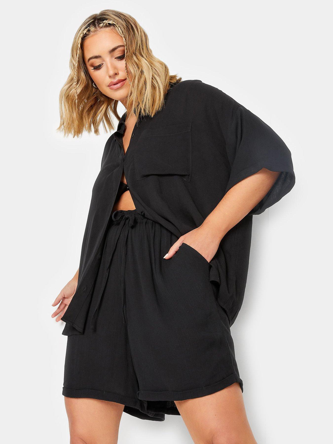 undefined Yours Crinkle Shorts Co-ord Black
