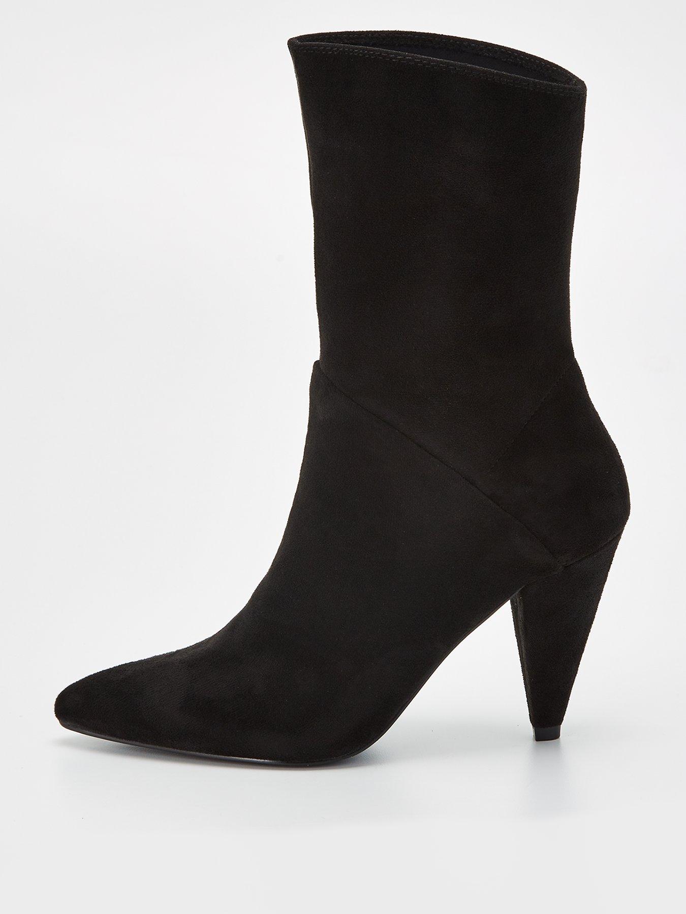 V by Very Cone Heel Suedette Calf Boot Black Very Ireland