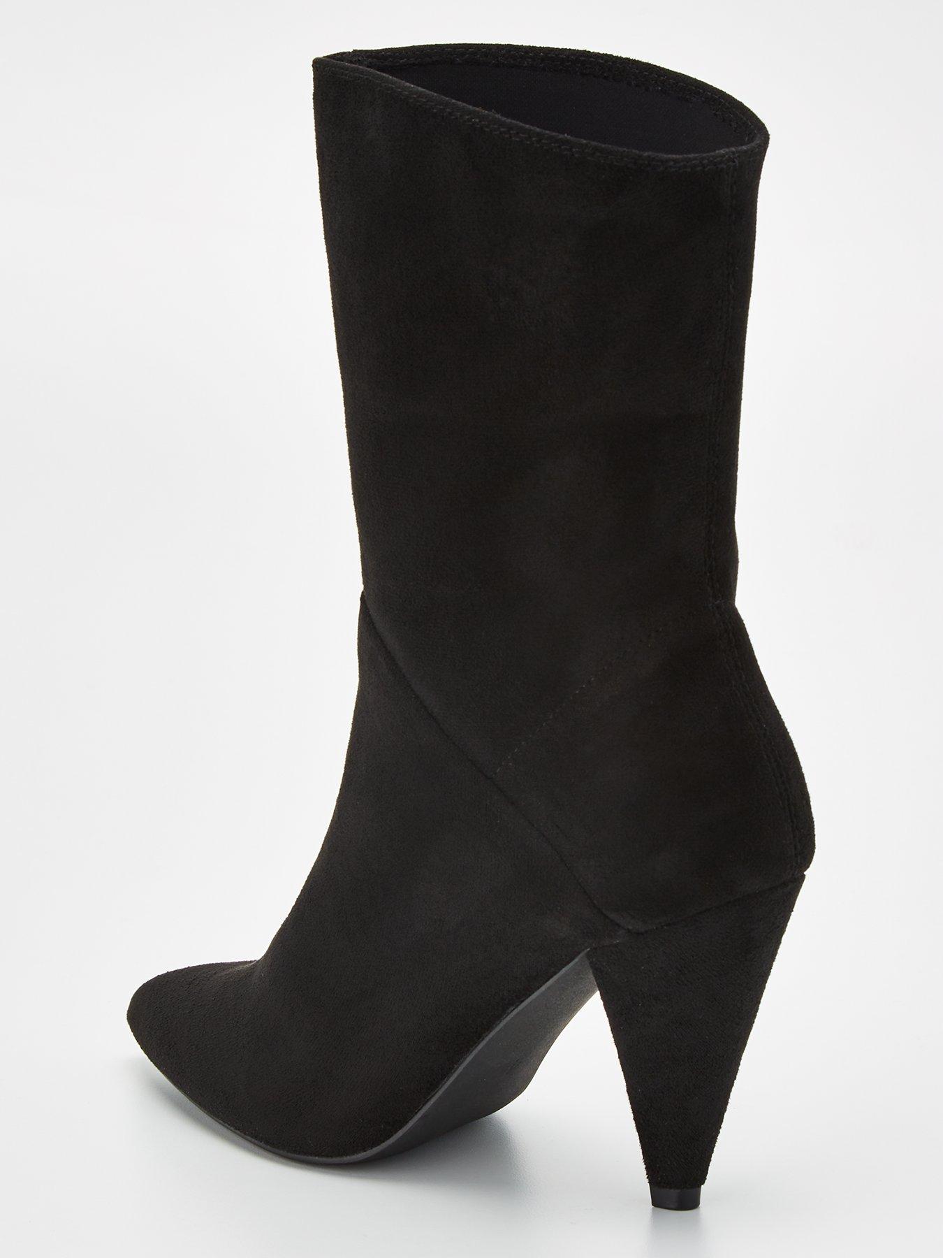 Cone Heel Suedette Calf Boot Black