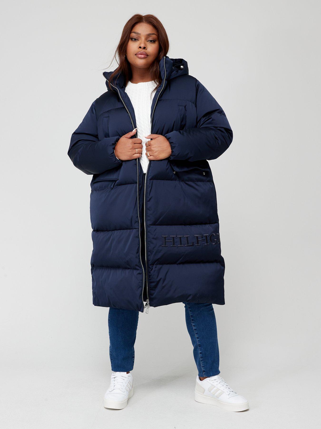 Navy padded coat with fur sales hood