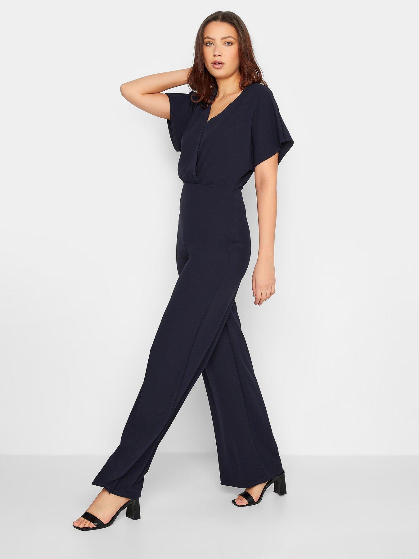 Long Tall Sally Short Sleeve Wide Leg Jumpsuit - Navy