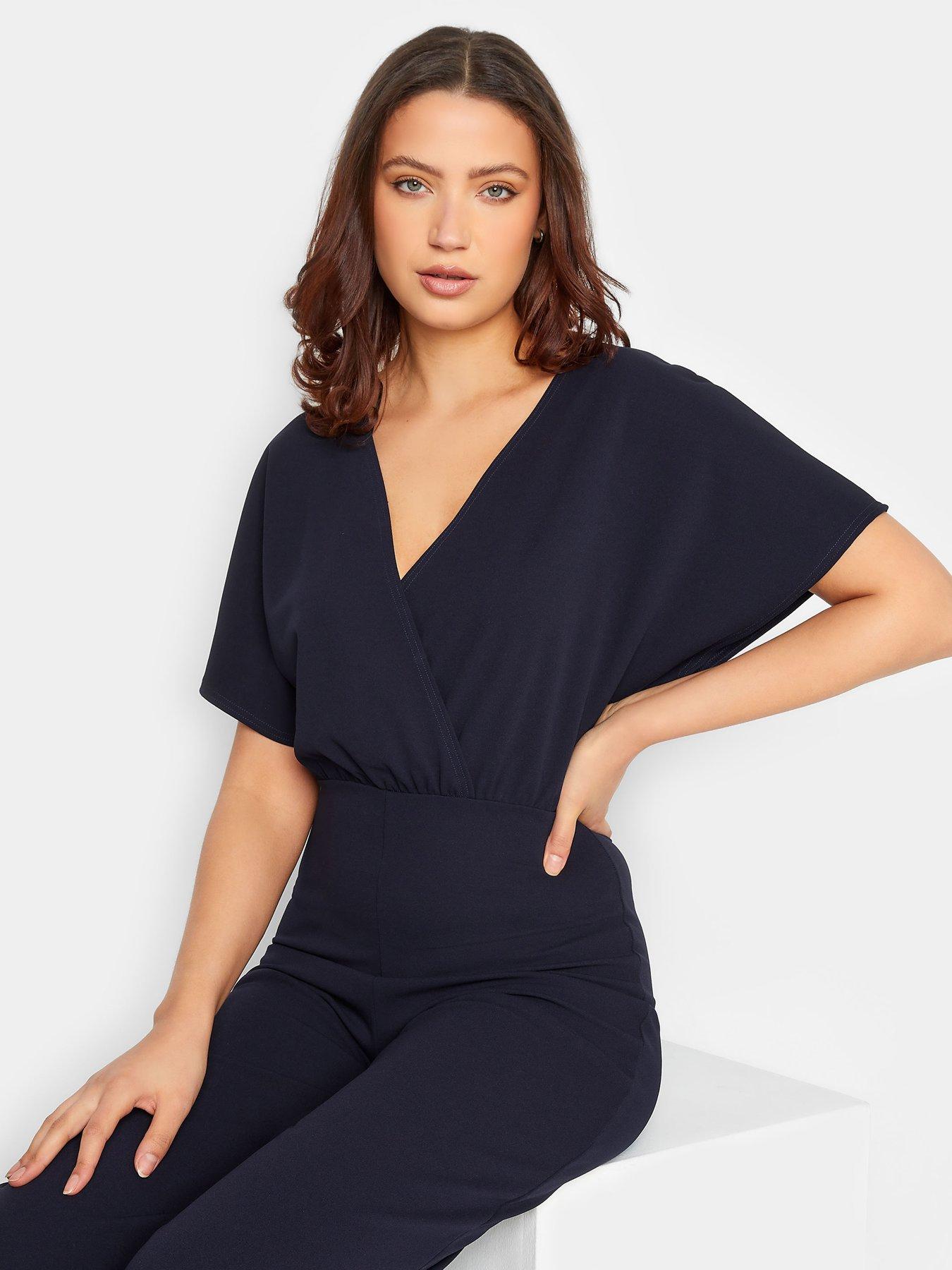 Long Tall Sally Short Sleeve Wide Leg Jumpsuit - Navy