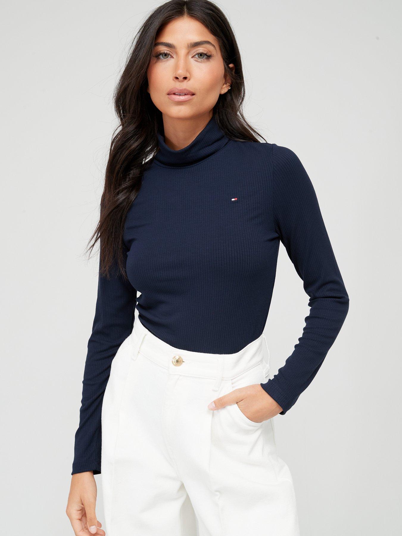 undefined Logo Jersey Roll Neck Top - Navy