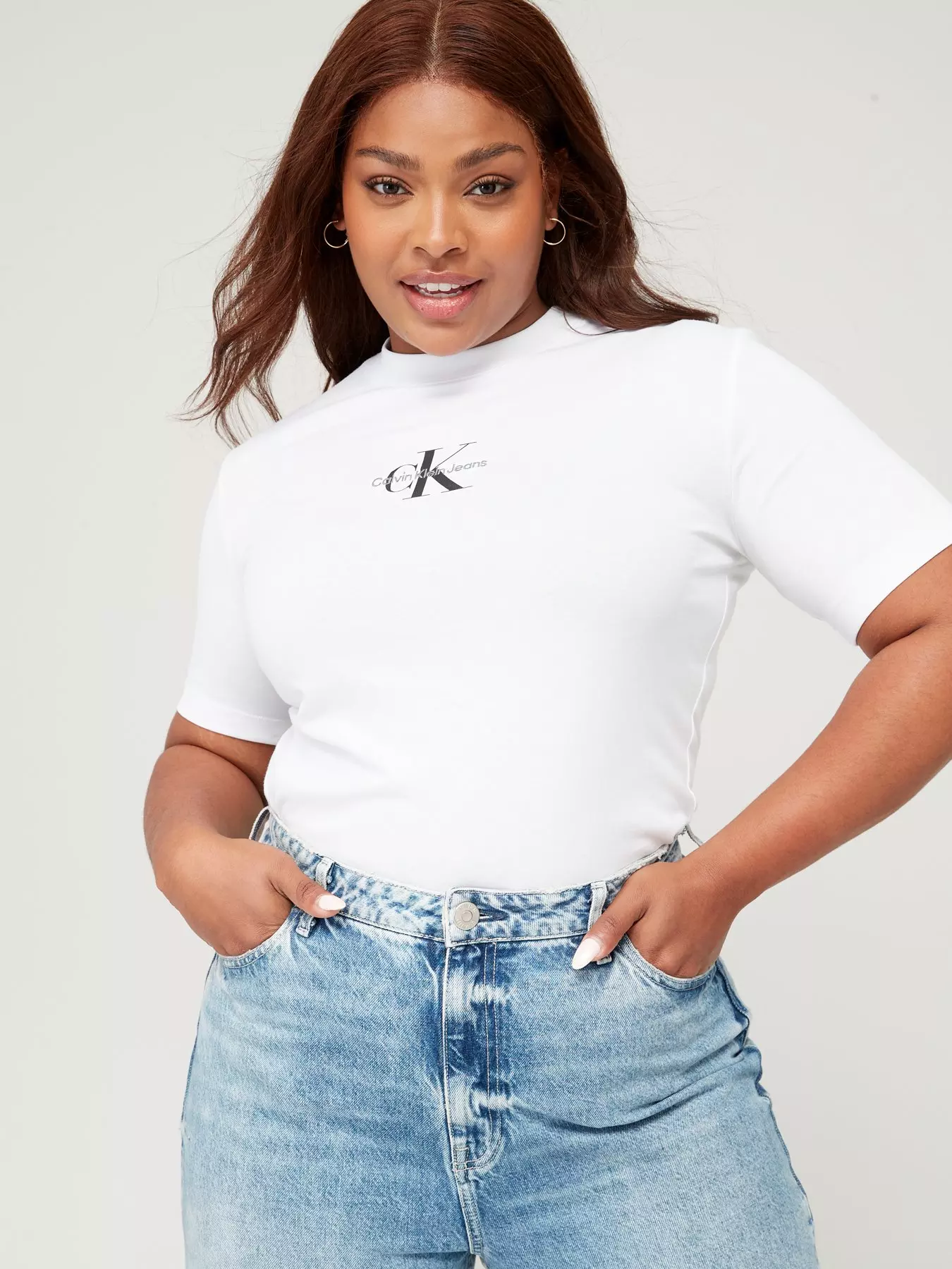 Calvin Klein Jeans Plus Monogram Slim V-neck T-shirt - White